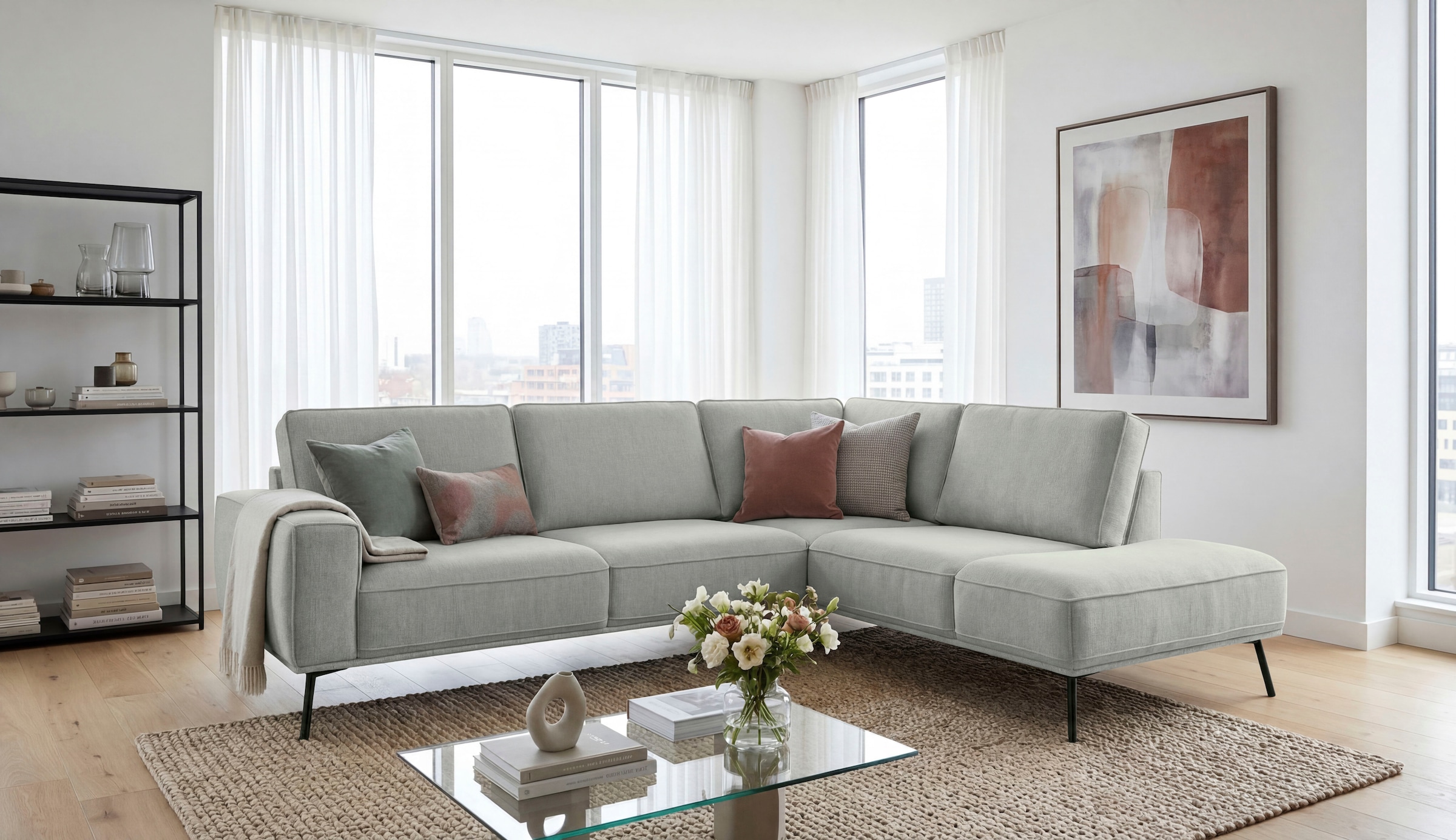 OTTO home Ecksofa "Vosby" 260 cm, Chenille, mit dekorativer Kedernaht, Wellenunterfederung