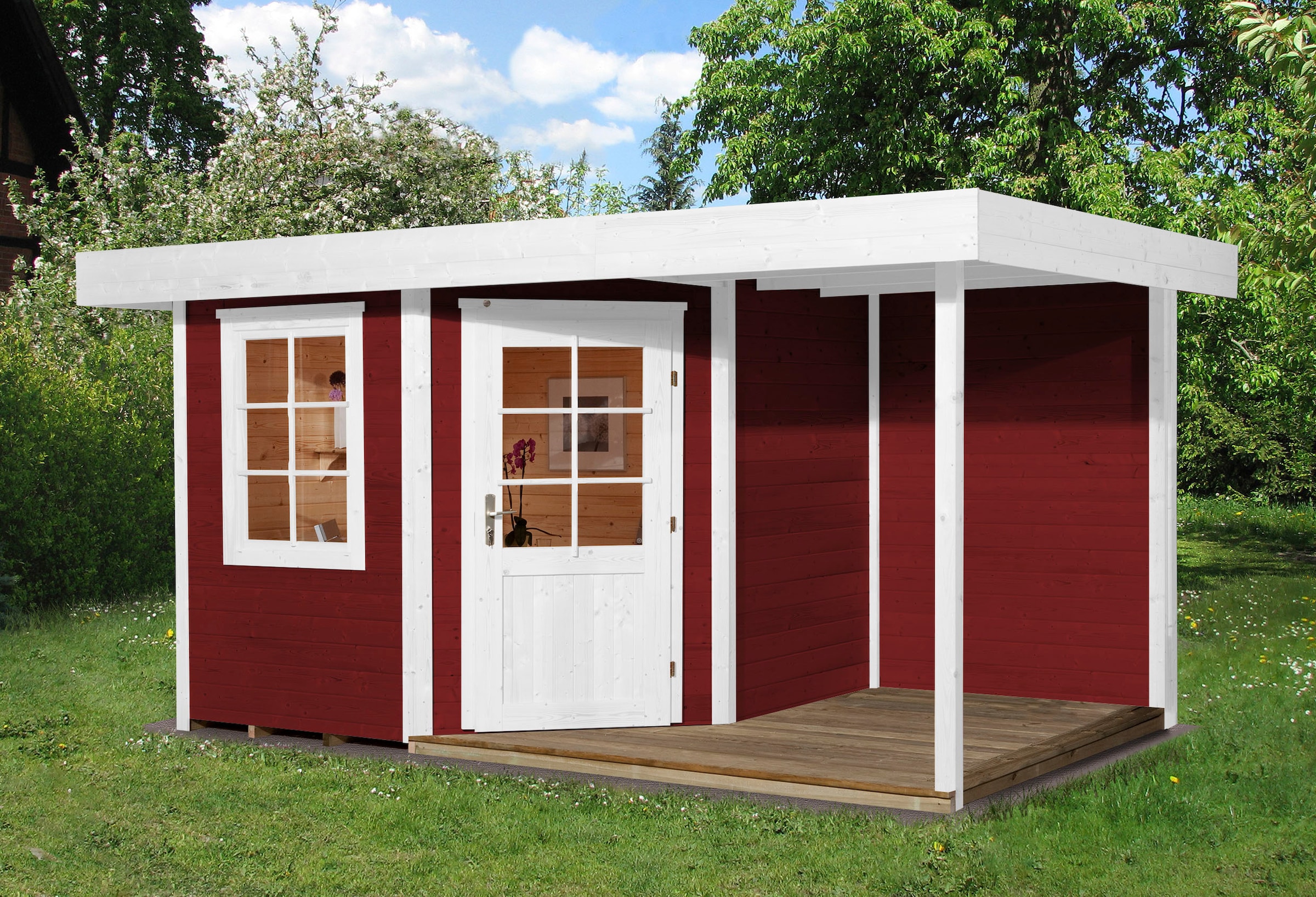 weka Gartenhaus »Designhaus 213 Plus«, (Set), mit Anbaudach und Rückwand