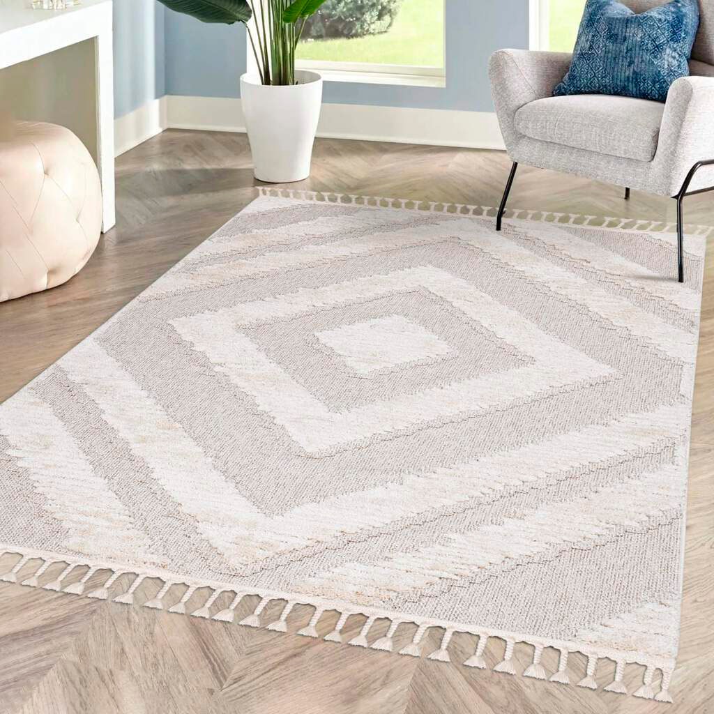 BAUR Raute-Muster, | Fransen, 813«, mit rechteckig, Teppich City Boho-Stil, Sisal Carpet »Valencia 3D-Effekt,