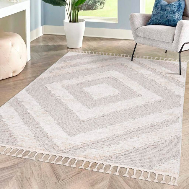 City 813«, Sisal | BAUR Carpet »Valencia mit rechteckig, Teppich 3D-Effekt, Boho-Stil, Fransen, Raute-Muster,