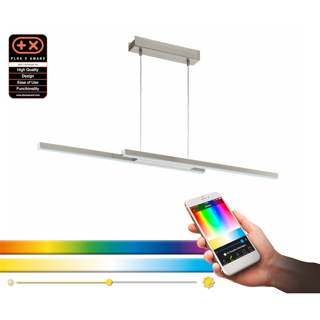 EGLO Pendelleuchte »FRAIOLI-C«, LED-Board, nickel-matt / L105,5 x H120 x B10 cm / inkl. 2 x LED-Platine (je 17W, 2300lm, 2700-6500K) / Eglo Connect - App - CCT Farbtemperatursteuerung - dimmbar - RGB Farbwechsel - Fernbedienung - Esstischlampe