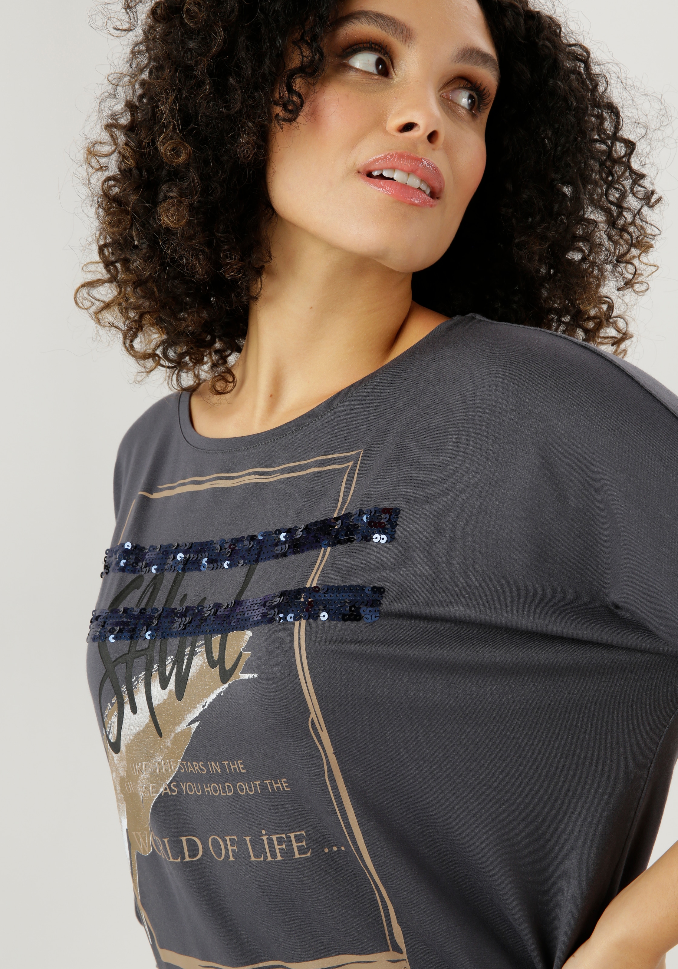 Aniston SELECTED 3/4-Arm-Shirt, mit Pailletten für Fledermausärmeln und bestellen | BAUR