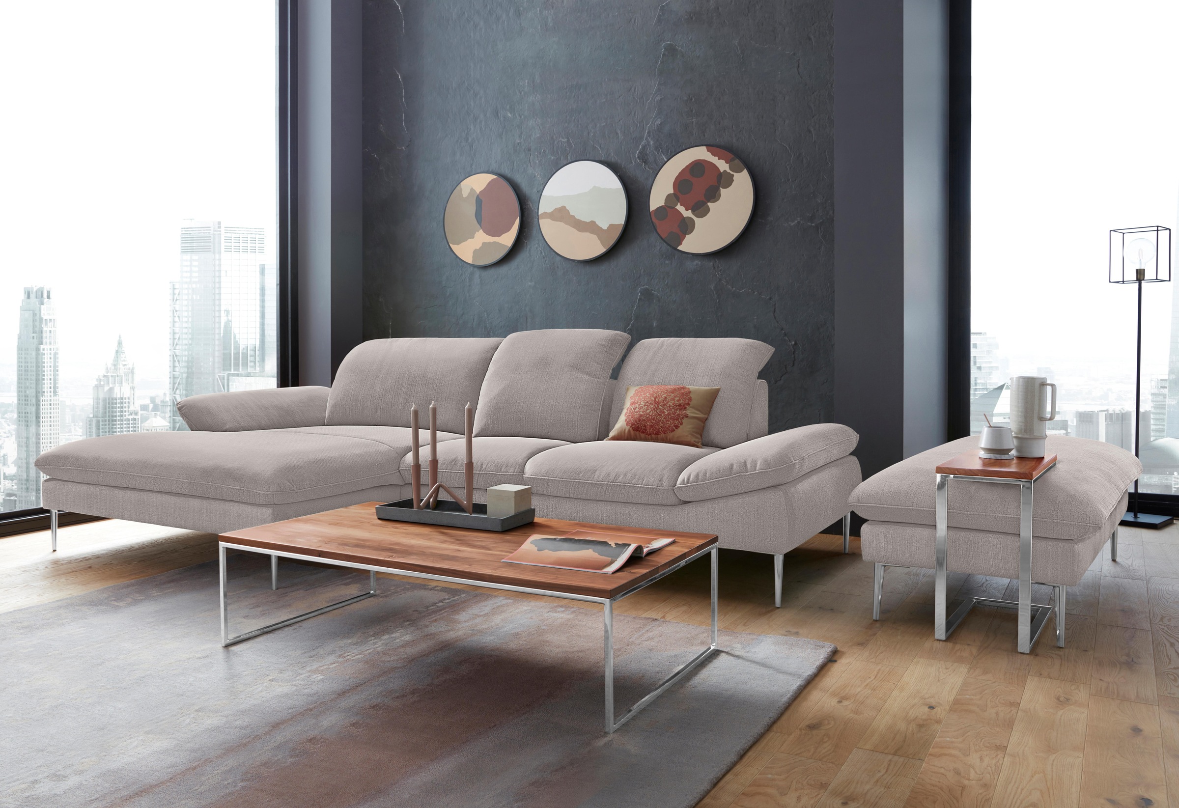 W.SCHILLIG Ecksofa »enjoy&MORE, Designsofa, elegant und bequem, L-Form«, mit Sitztiefenverstellung, Füße Chrom glänzend, Breite 310 cm