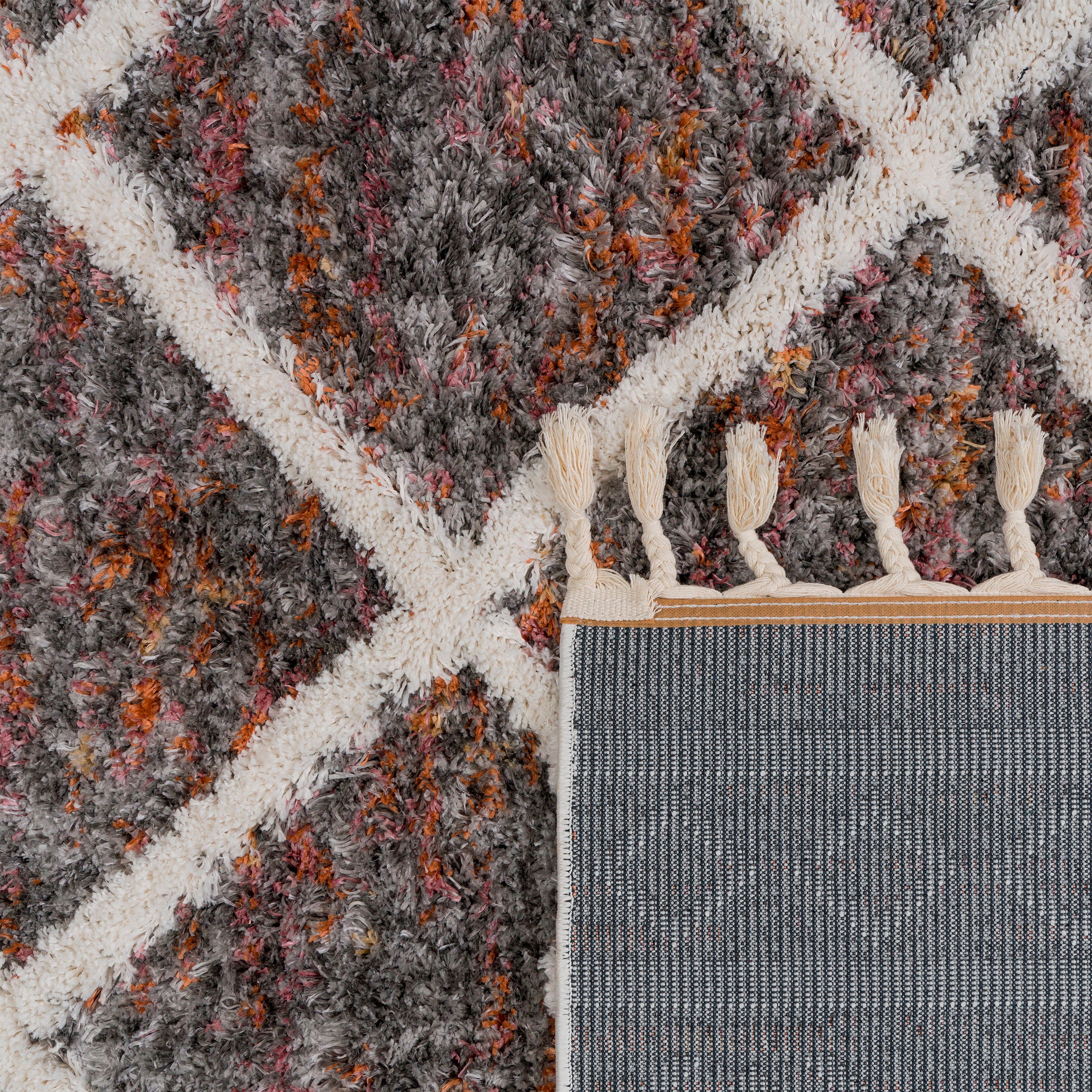 Paco Home Hochflor-Teppich »Monza 651«, rechteckig, 34 mm Höhe, meliert, Rauten Muster, 3D-Effekt, mit Fransen