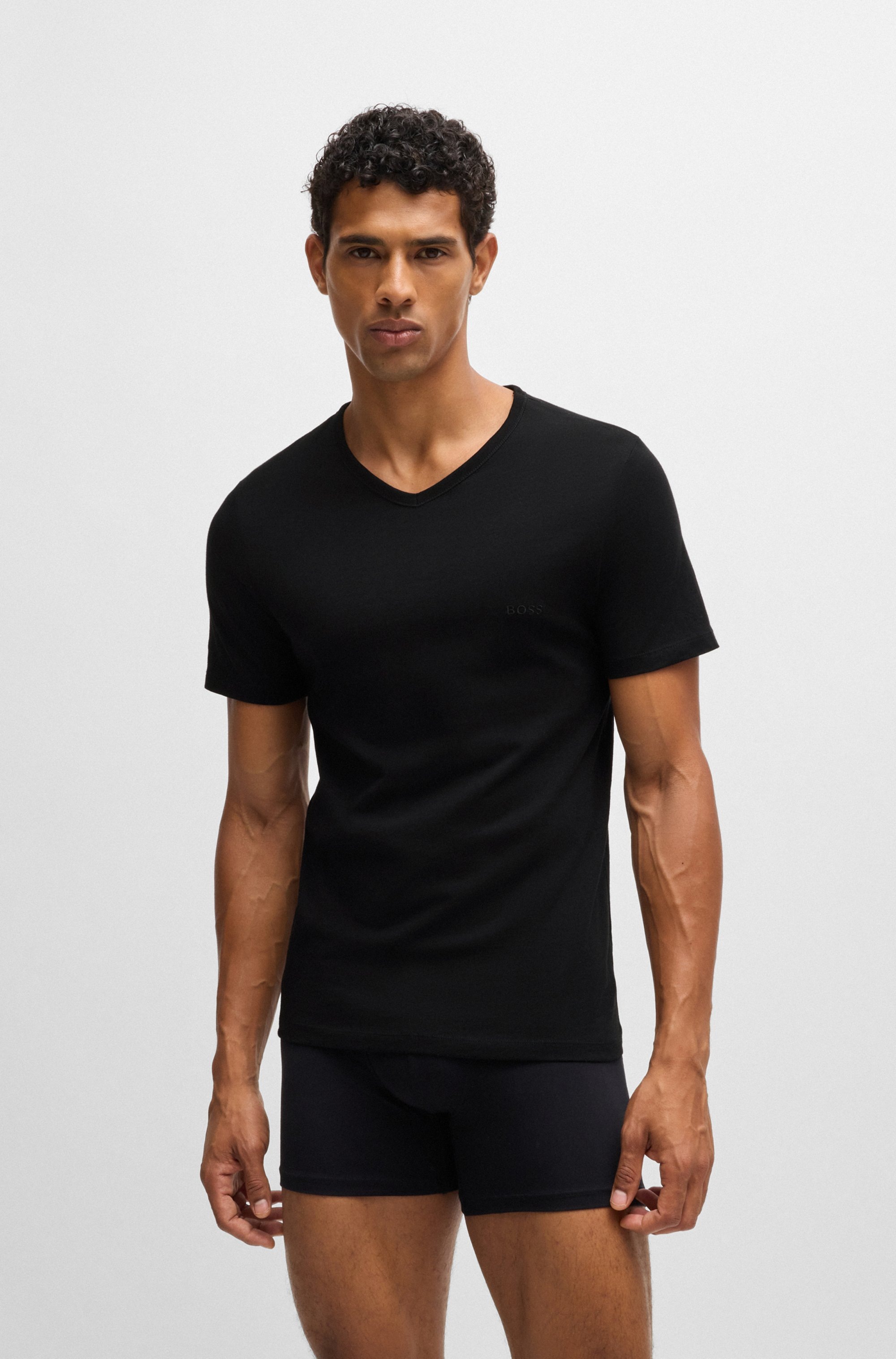 Boss Maillot De Corps à Manches Courtes Et Col En V Classic 3 Unités Black XL Homme 3