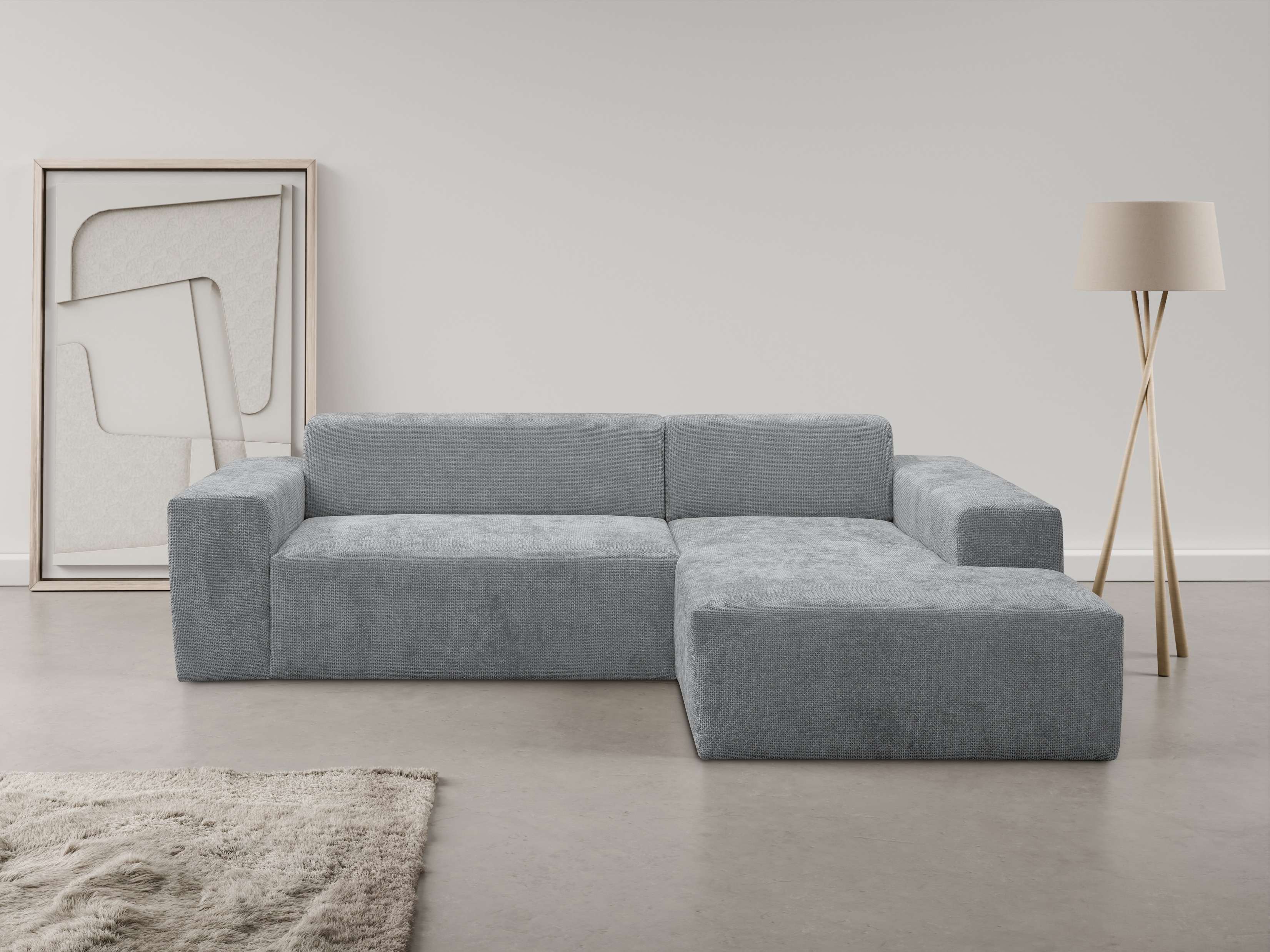 WERK2 Ecksofa "Zeus-L 253 cm breit, bequemes Cord-Sofa in L-Form, urbanes Design" Organische curvy-trend Couch mit großer Komfort-Ottomane