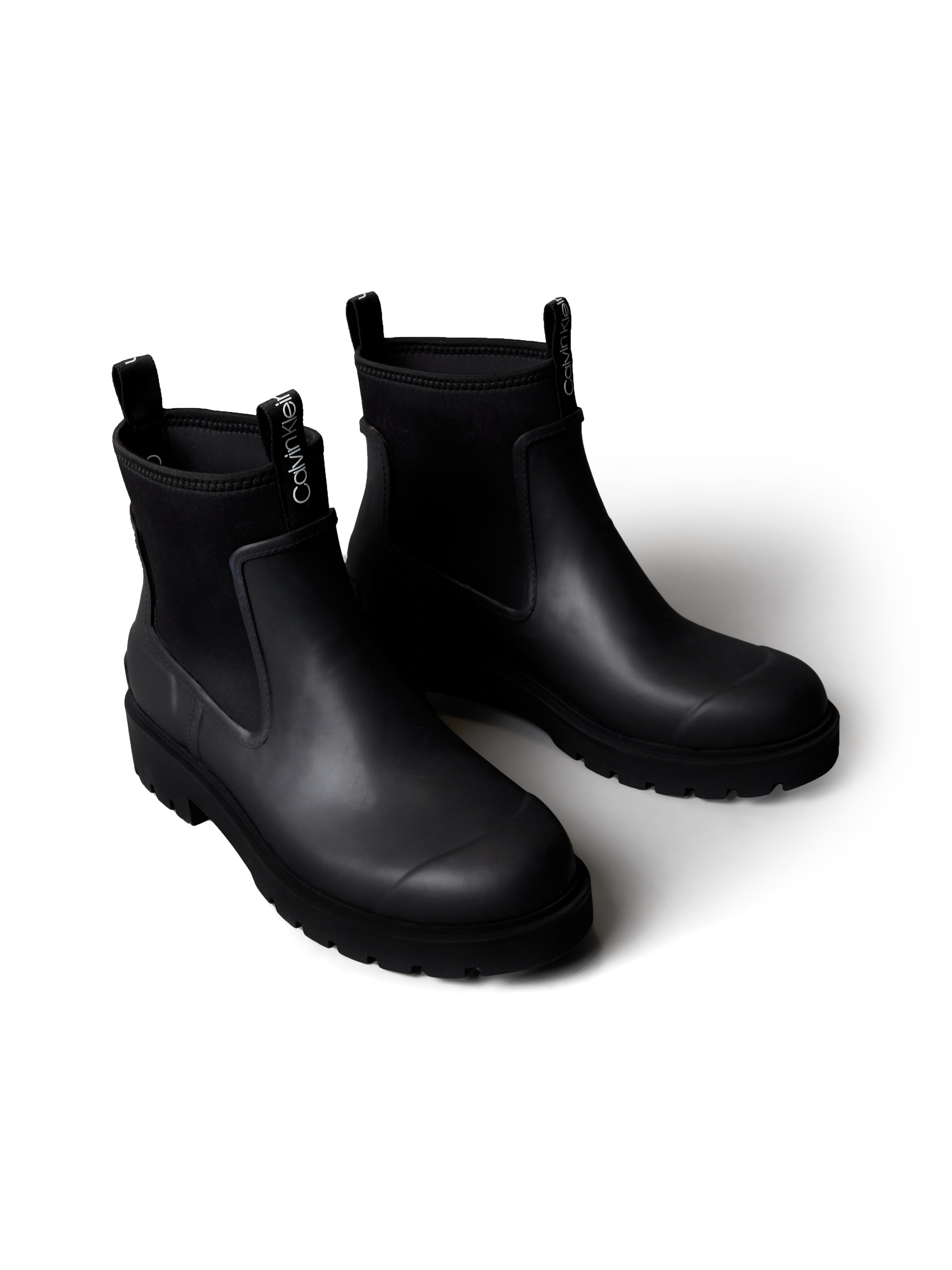 Calvin Klein Jeans Chelseaboots "COMBAT RAIN BOOT" Stiefelette mit Blockabsatz, Schlupfboots, Rainboots mit Anziehlasche
