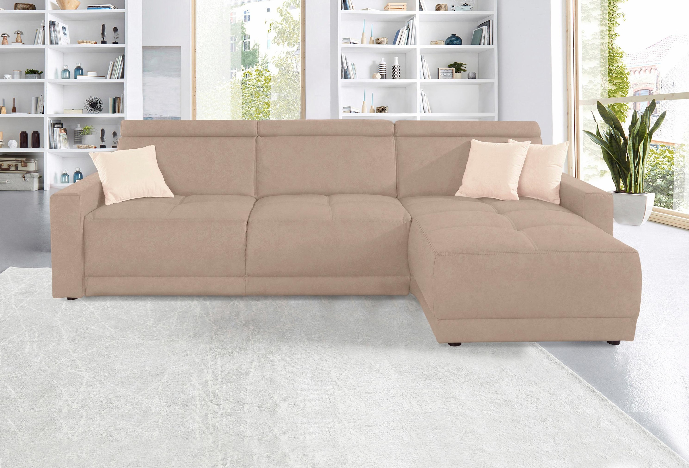 DOMO collection Ecksofa »Ava mit moderner Sitzheftung & toller Doppelnaht, komfortabel, L-Form«, mit Recamiere, inkl. Federkern, wahlweise mit Kopfteilverstellungen