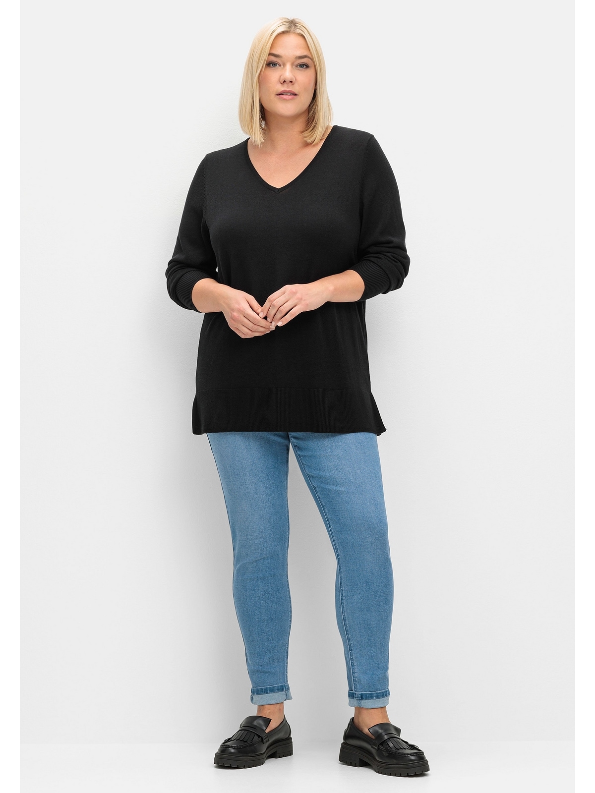 V-Ausschnitt-Pullover BAUR aus leichtem kaufen | »Große Größen«, Sheego Feinstrick