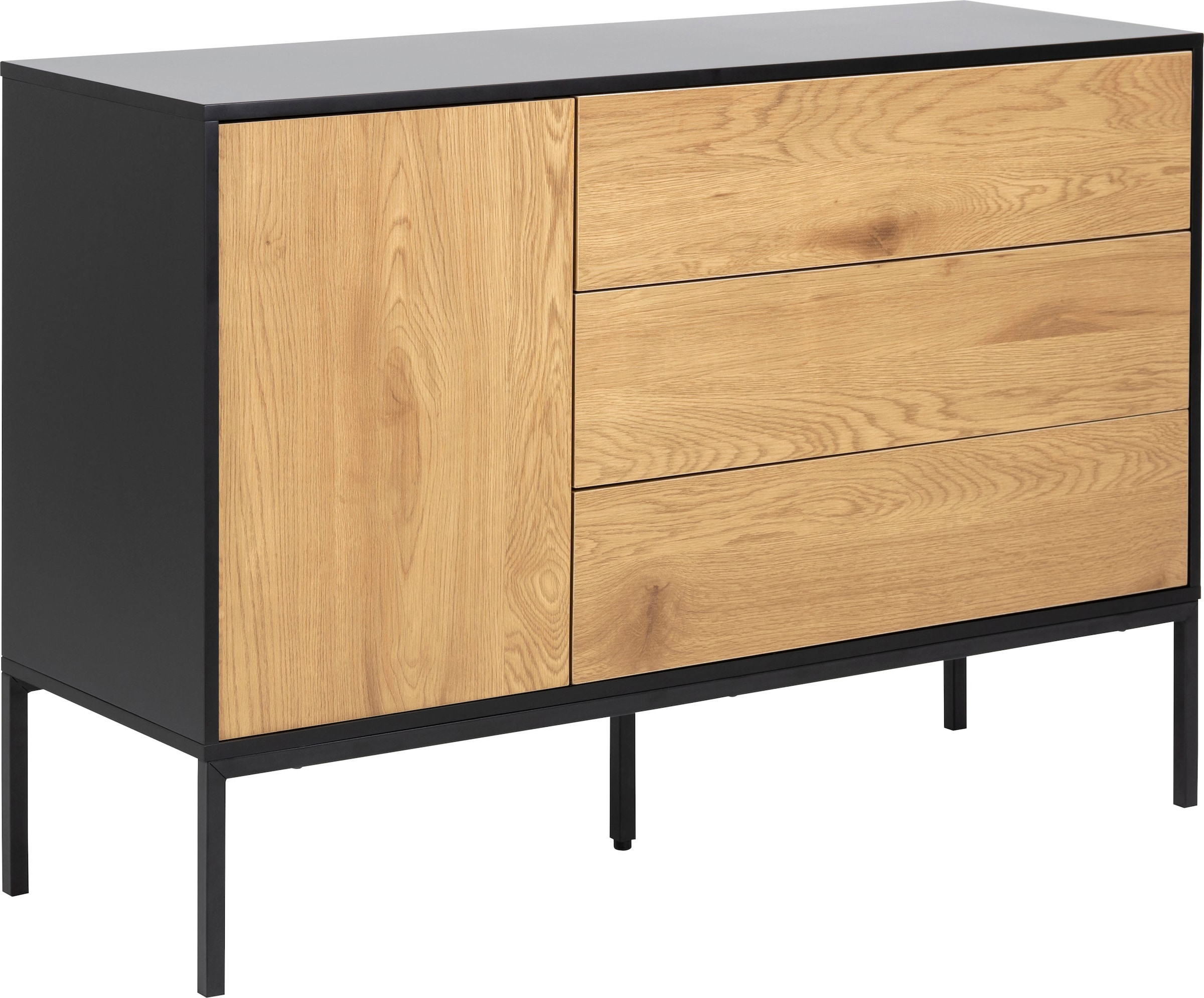 ACTONA GROUP Sideboard, (1), schwarze Kontrastrahmen, 1 Tür und 3 Schubladen, Breite 120 cm
