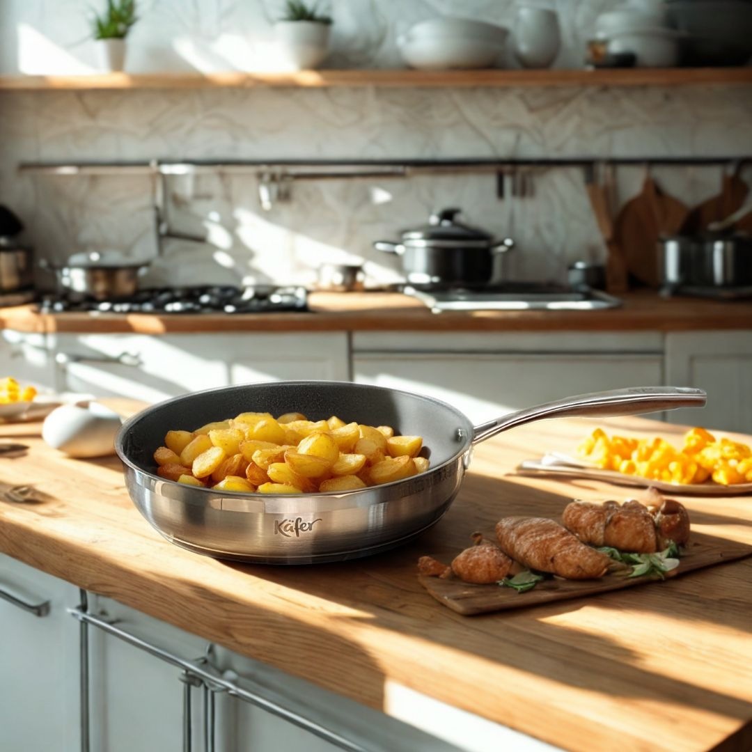 Käfer Bratpfanne »Käfer Edelstahlpfanne«, Edelstahl 18/10, (1 tlg.), Edelstahl, Teflon Select®, ergonomisch, induktionsgeeignet