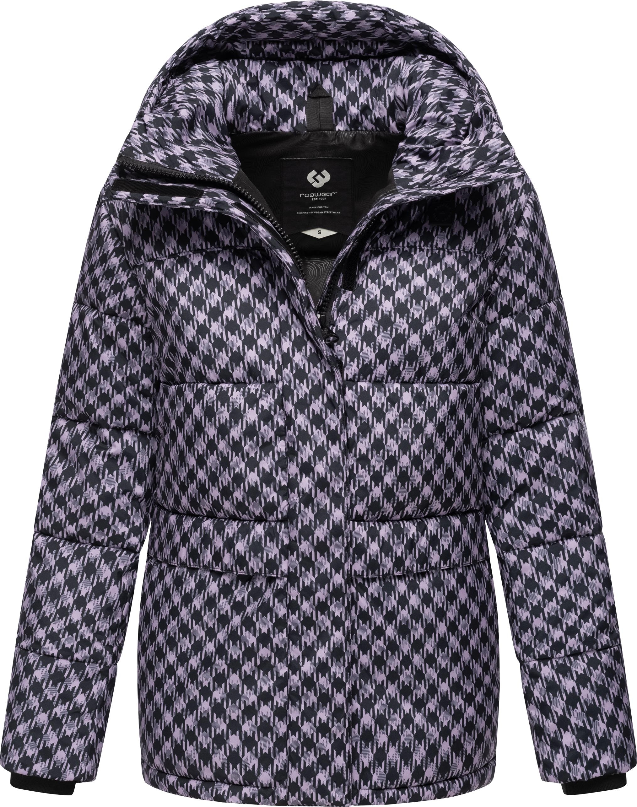 Ragwear Steppjacke »Wikesh Print«, mit Kapuze, Wasserdichte Damen Winterjacke mit Hahnentritt-Muster