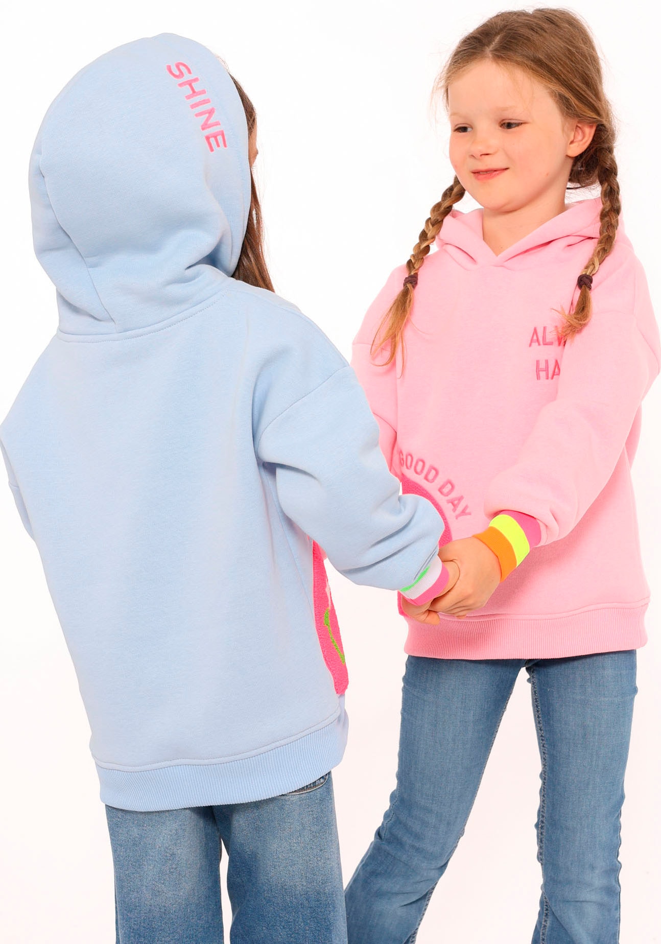 Zwillingsherz Hoodie »"Always Happy" Kids«, mit großem Smiley und neonfarbenen Details