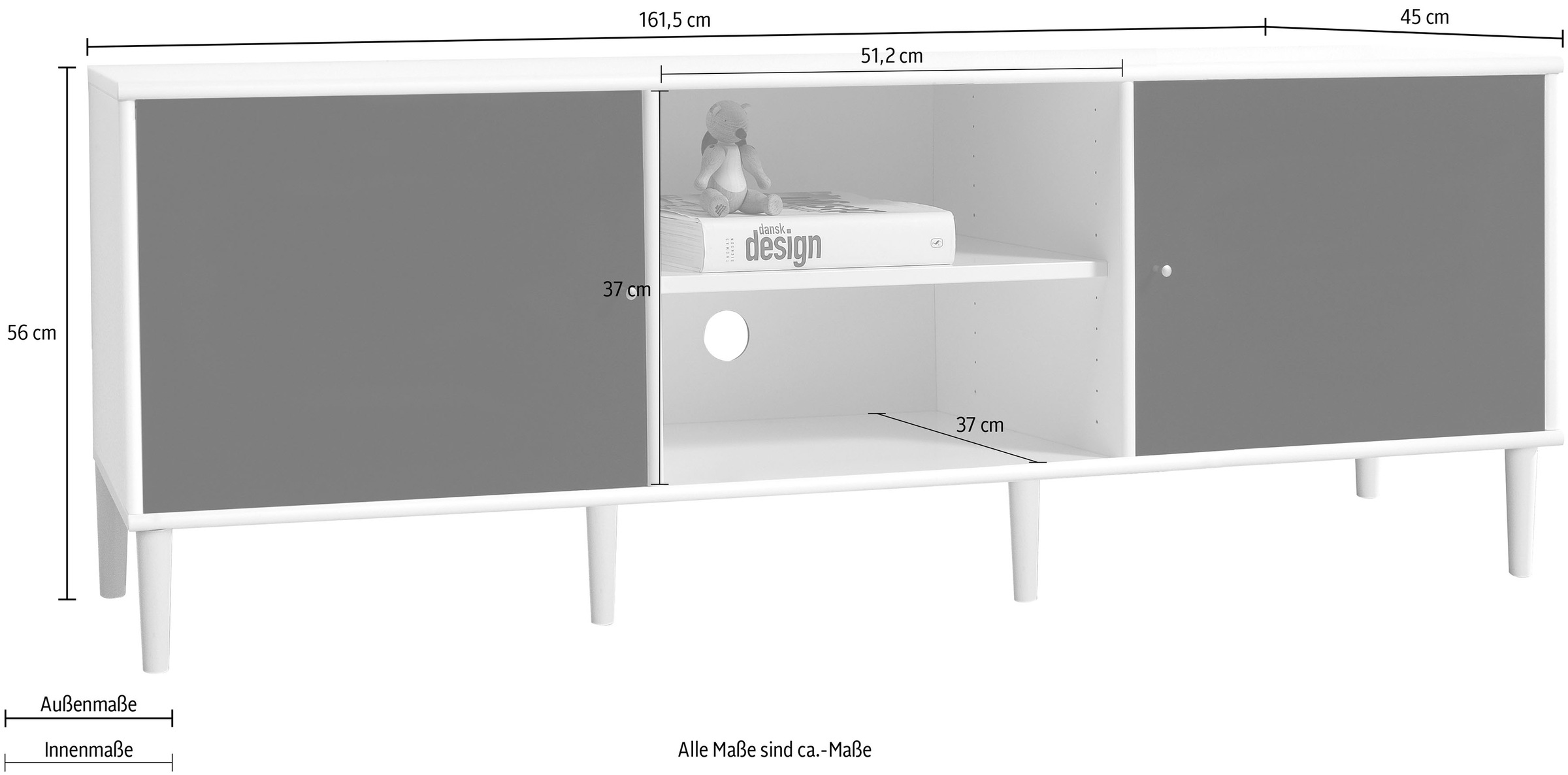 Hammel Furniture TV-Board »Mistral Fernsehschrank, Medienmöbel«, zwei Türen mit Akustikstoff, 6 Holz Füße, Lowboard: B: 161,5 cm
