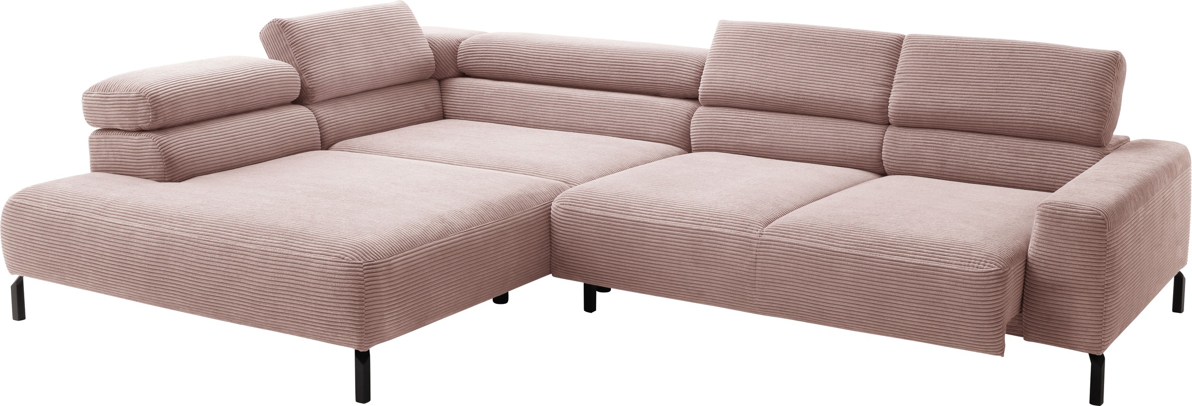 Places of Style Ecksofa »Antonelli, L-Form, inkl. Kopfteilverstellung, Breite 312 cm«, mit elektrischer Sitztiefenverstellung, in Cord, rosé