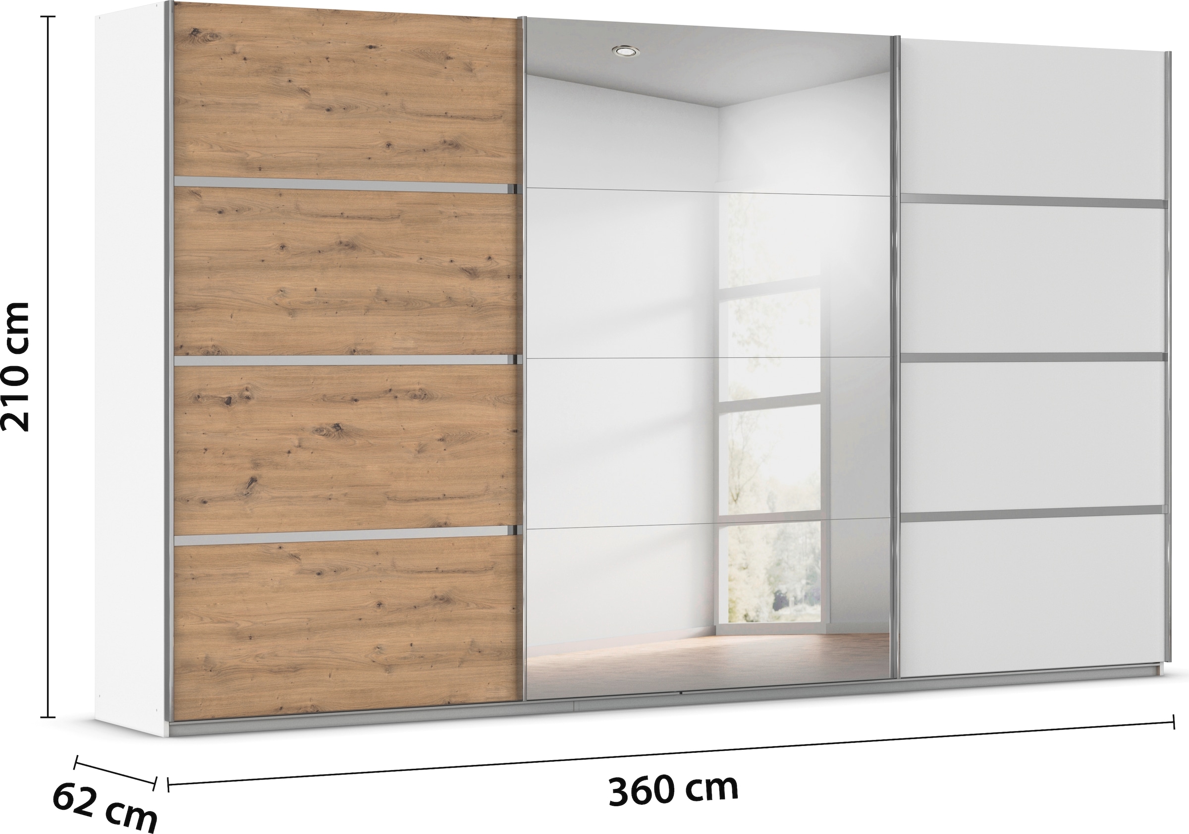 rauch Kleiderschrank »Schwebetürenschrank Garderobe Schrank TOP ANGEBOT Avola«, (in 3 verschiedenen Ausstattungen BASIC/CLASSIC/PREMIUM inkl. Spiegel), mit eleganten Zierleisten in Chrom, Schwarz oder Weiß MADE IN GERMANY