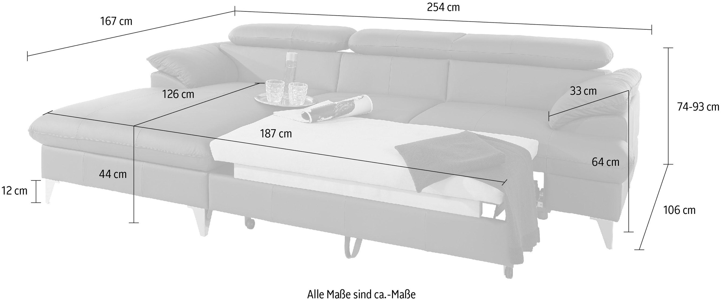 COTTA Ecksofa »Caluso L-Form«, inklusive Kopfteilverstellung, wahlweise mit Bettfunktion