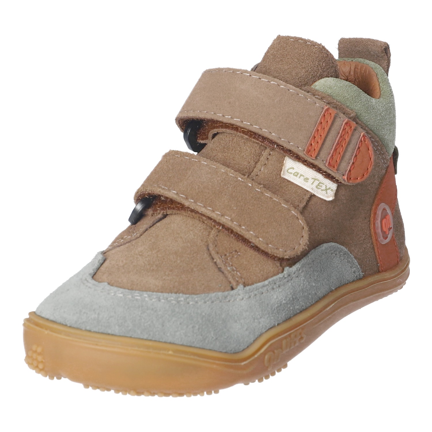 qnuffs Barfußschuh "Kastanie" Klettschuh, mit Namensschild an der Ferse, kürzbarer Klettriemen