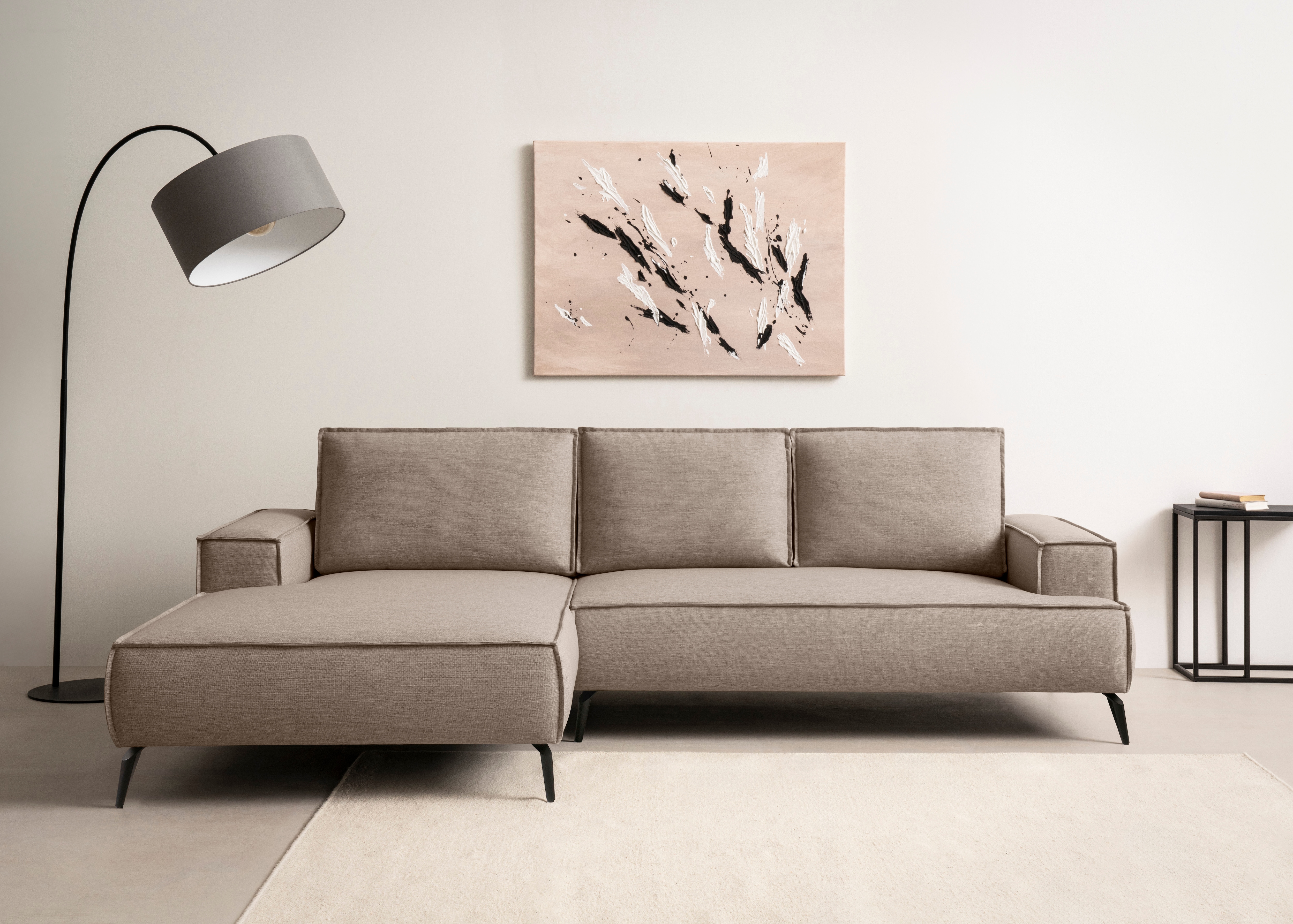 OTTO home Ecksofa "TVINNU Leinenoptik, L-Form, Breite 275 cm" wahlweise Recamiere rechts/links, schwarze Füße, bequemer Sitzkomfort