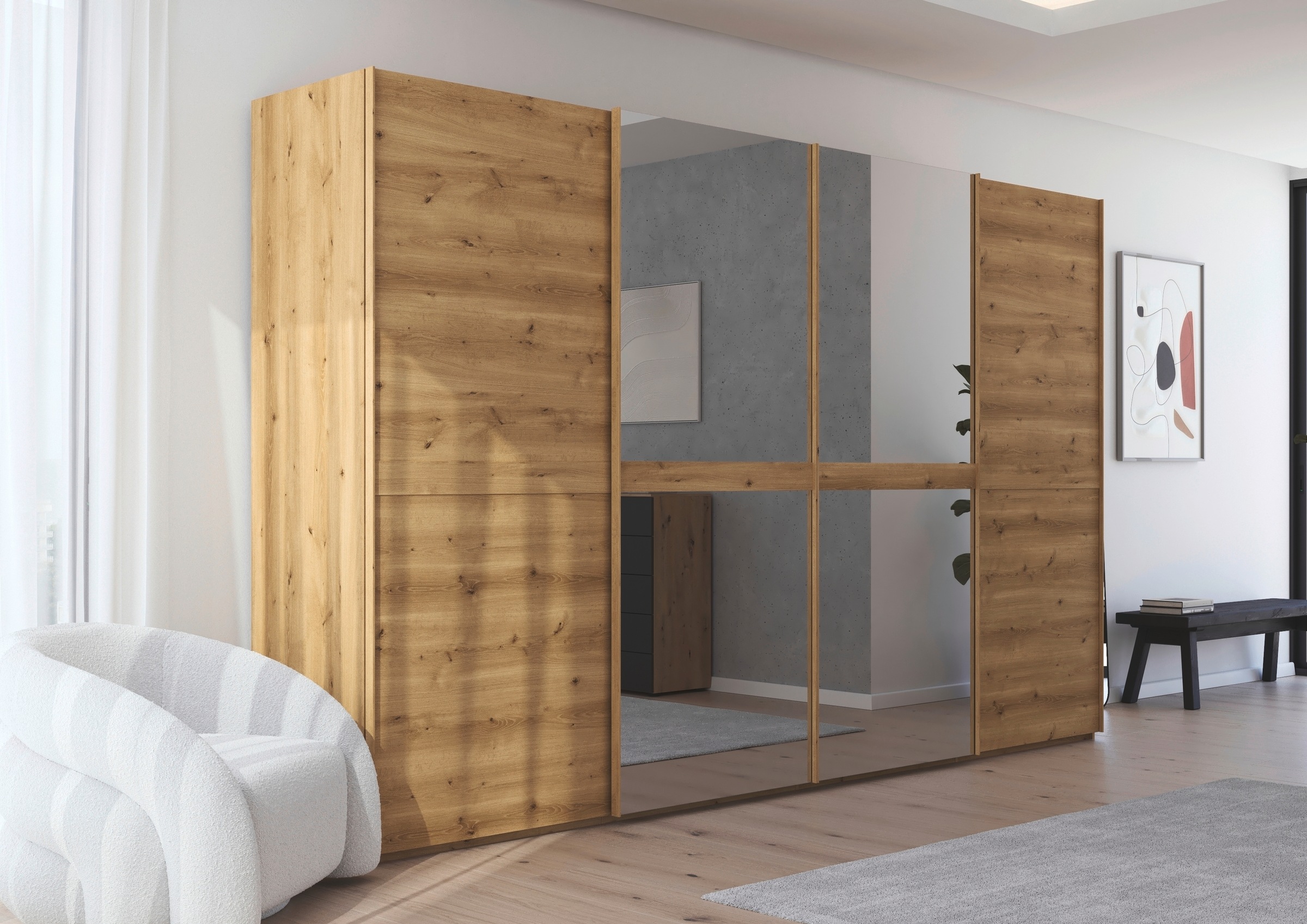 rauch Schwebetürenschrank »Kleiderschrank Schrank Garderobe Schlafzimmerschrank SCALE-LINE«, edle Optik mit Bauchbinde in Korpusfarbe mit Spiegel MADE IN GERMANY