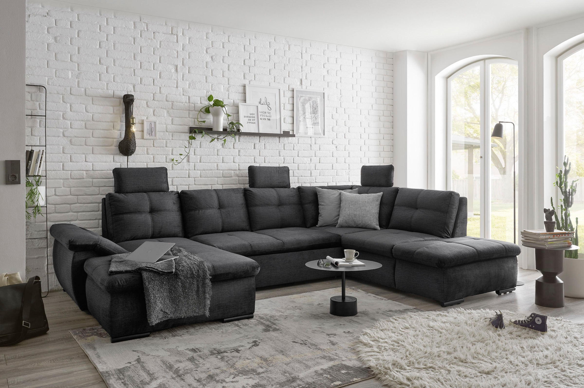 ED EXCITING DESIGN Wohnlandschaft »Alija U-Form«, frei im Raum stellbar, Schlaffunktion, Kopfstützen, Armteilverstellung