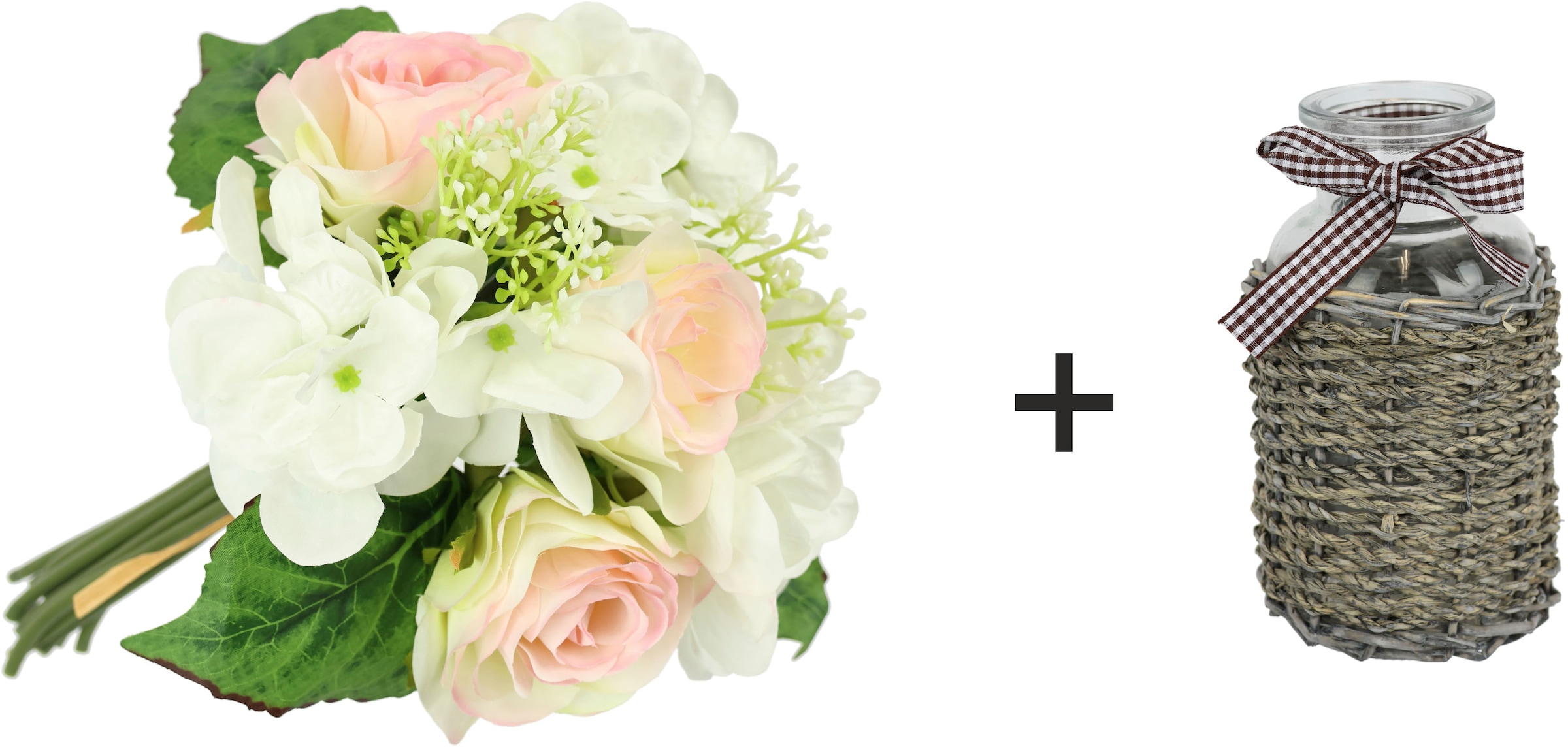 I.GE.A. Kunstblume »Bouquet Rosen Hortensie in Vase«, Rosenstrauß Rose Blumen Dekoblumen Künstlich Blumenstrauß Blumenstrauß