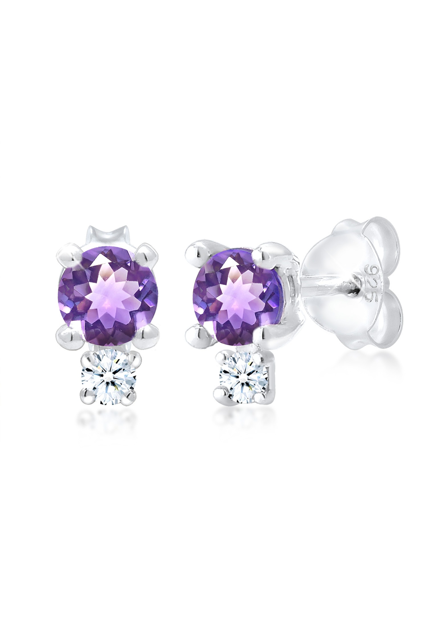 Paar Ohrstecker »Amethyst Edelstein Diamant (0.06 ct.) 925er Silber«