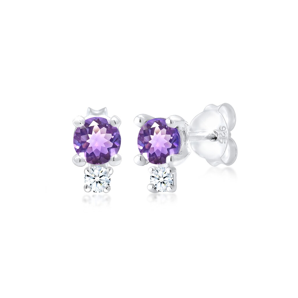 Elli DIAMONDS Paar Ohrstecker »Amethyst Edelstein Diamant (0.06 ct.) 925er Silber«