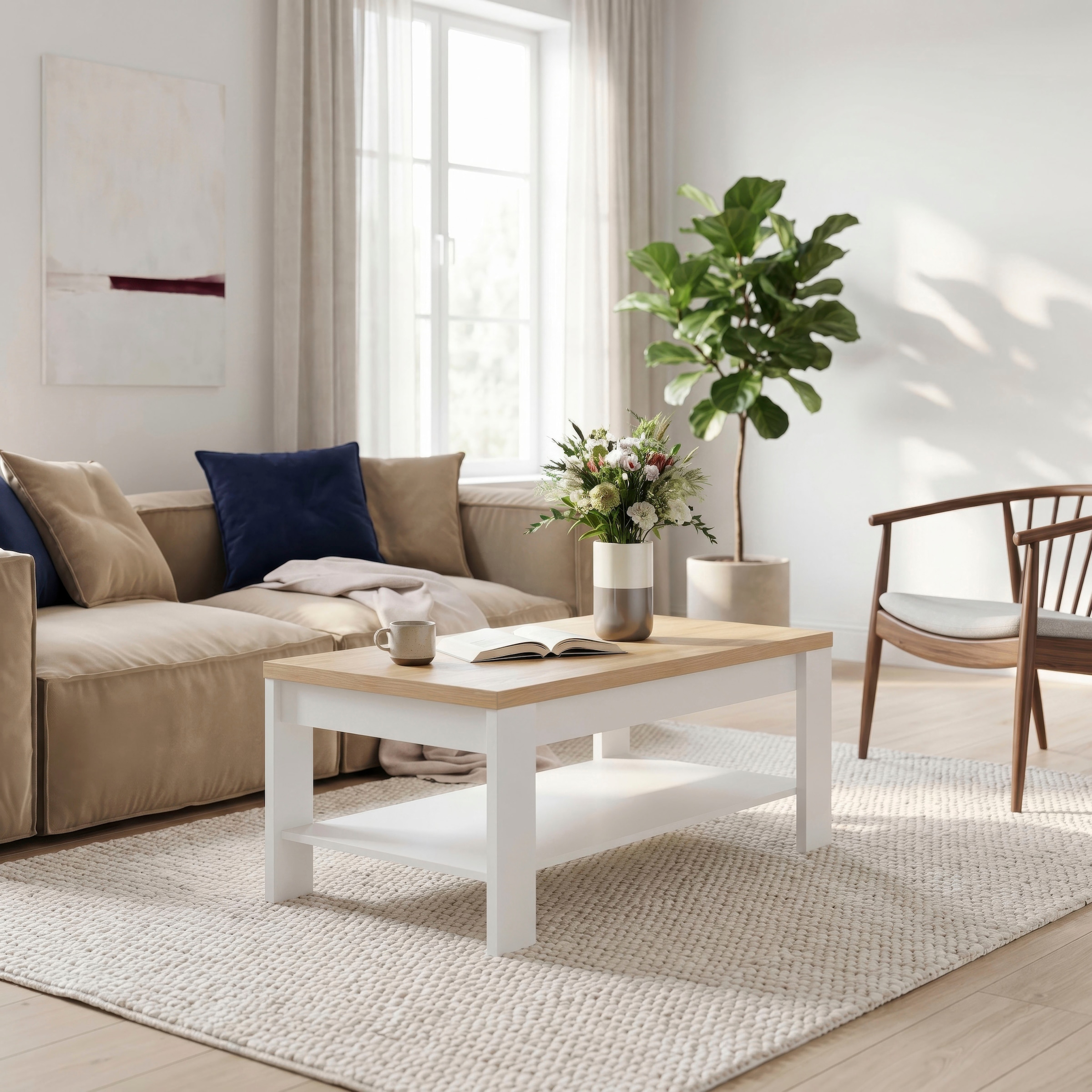 FORTE Couchtisch »Coffee Table, Ablagefäche, zweifarbiges Dekor« B/H/T 100/45,7/60 cm Ablageboden