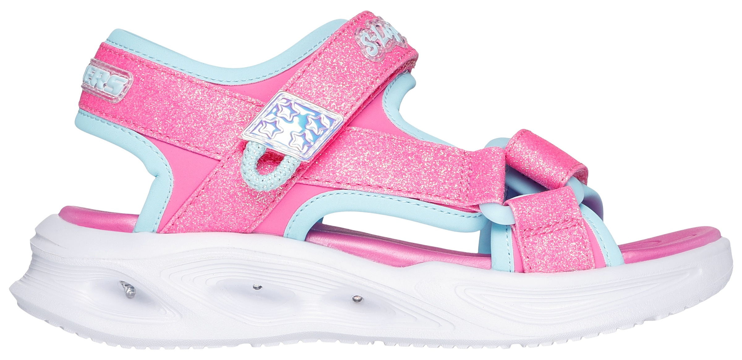Sandale SKECHERS "SOLA GLOW SANDAL", Mädchen, Gr. 34, rosa (rosa, mint), Lederimitat, Textil, Glitzer, kontrastfarbene Details, Schuhe Sandale, Sommerschuh mit Klettverschluss, Größenschablone zum Download 3