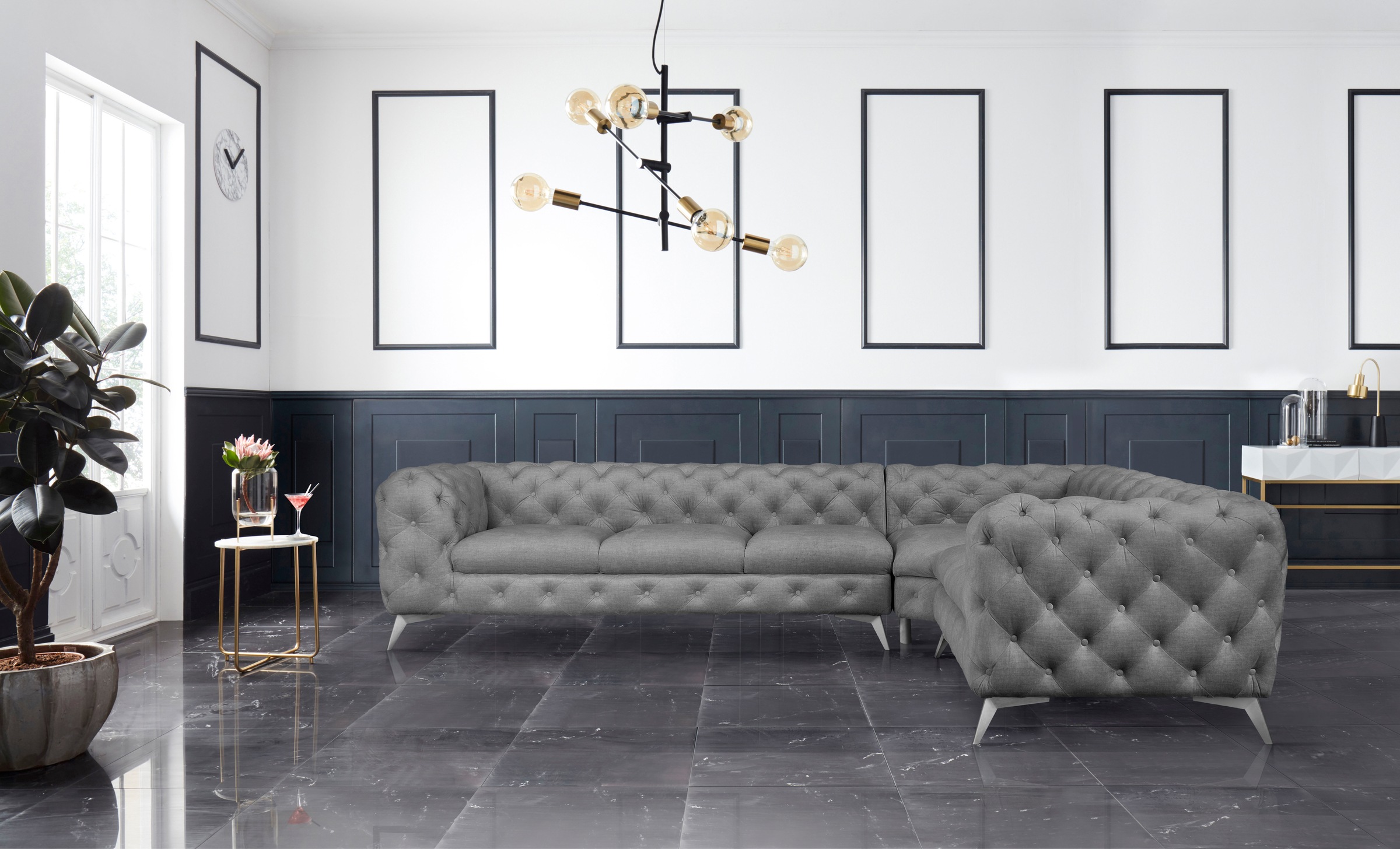 Home affaire Chesterfield-Sofa "Ecksofa GLYNIS L-Form mit Wellenunterfederu günstig online kaufen