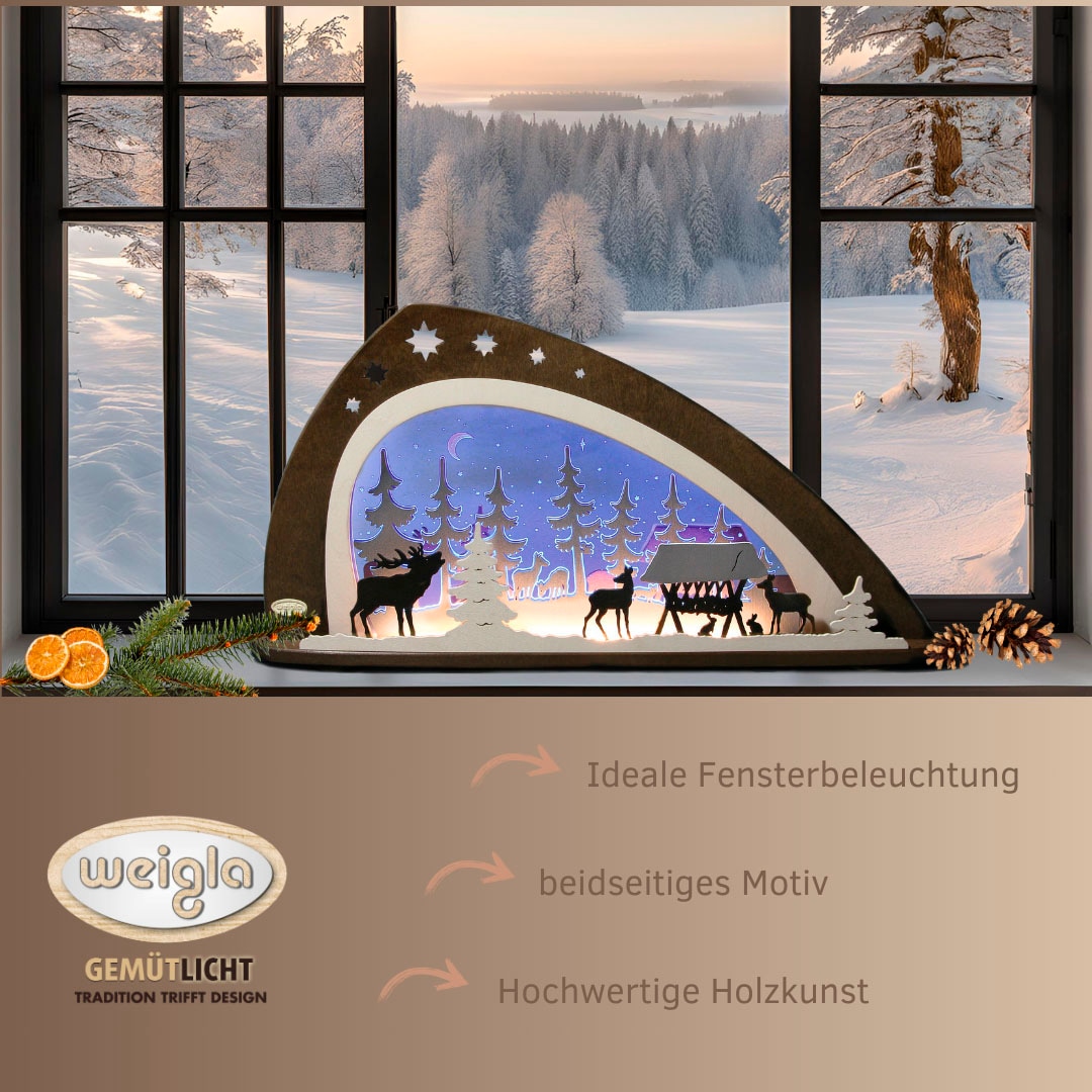 Weigla Lichterbogen »LED Waldtiere, moderner Schwibbogen aus Holz & Acrylglas«, Erzgebirge garantiert, Weihnachtsdeko Innen, Weihnachtsbeleuchtung