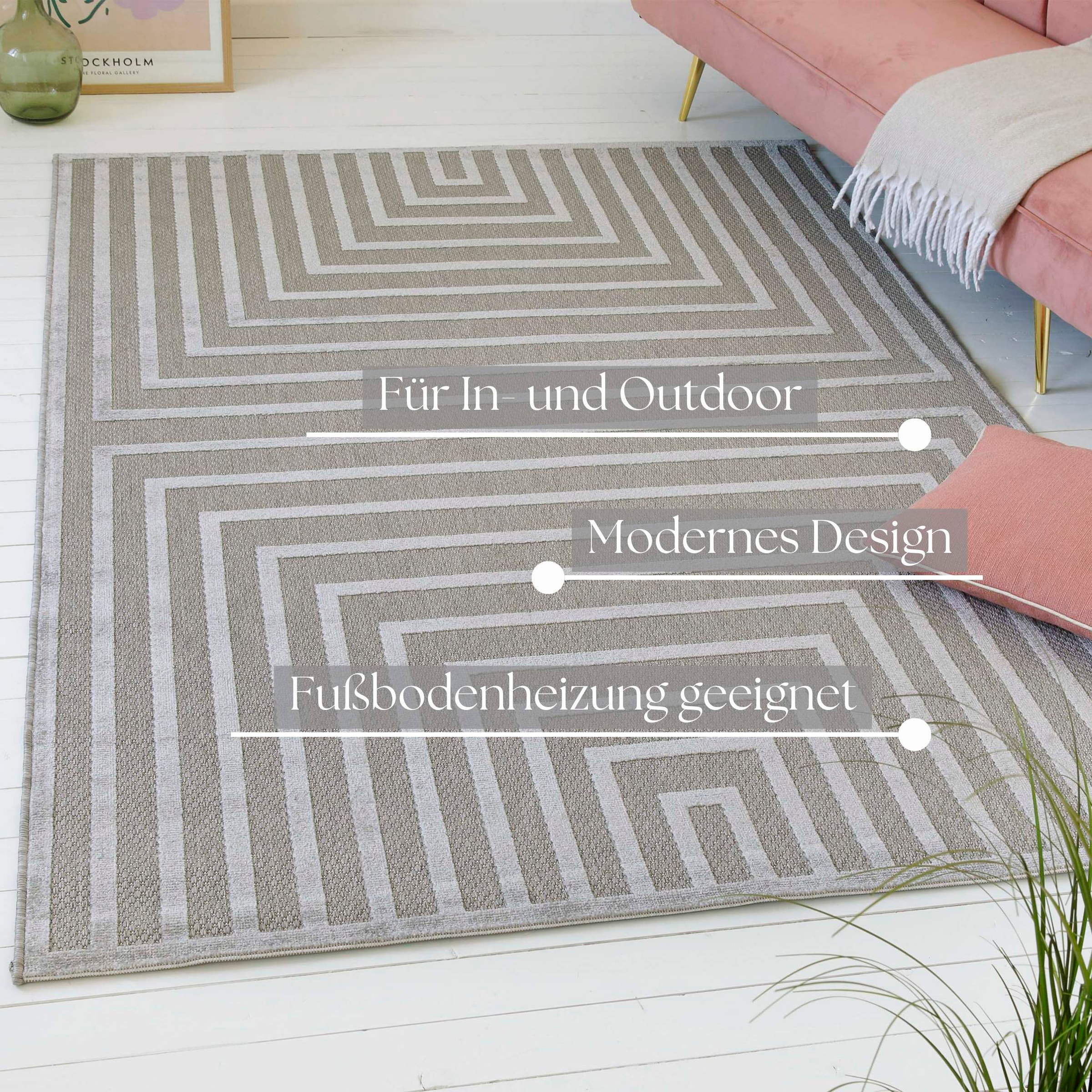 my home Outdoorteppich »Ziven«, rechteckig, 6 mm Höhe, In- und Outdoor Teppich, wetterfest, modernes Design, Terrasse, Balkon