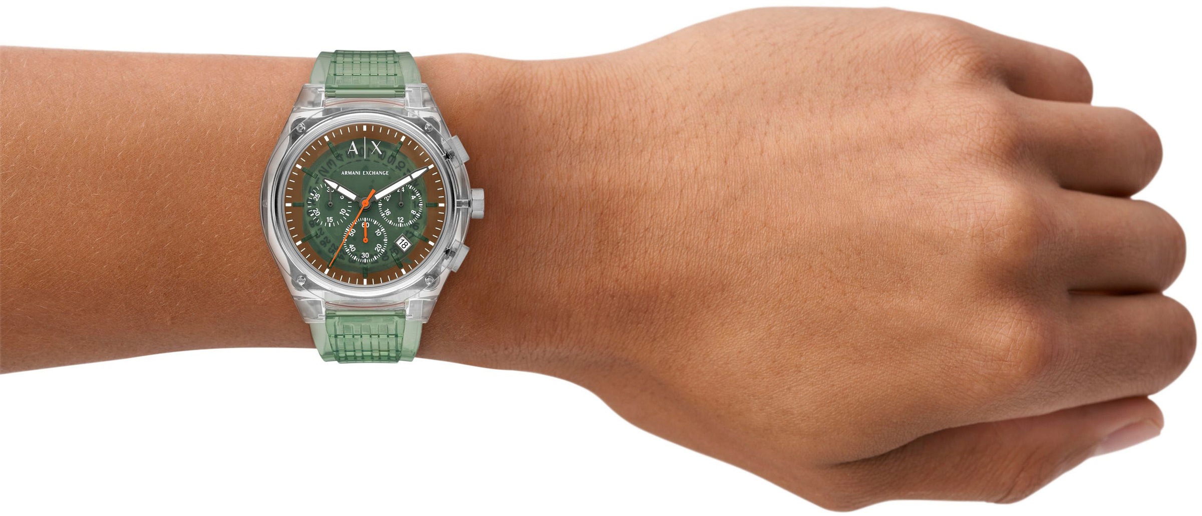 ARMANI EXCHANGE Chronograph »SYNC«, Quarzuhr, Armbanduhr, Herrenuhr, Polyurethanband, Datum, Stoppfunktion