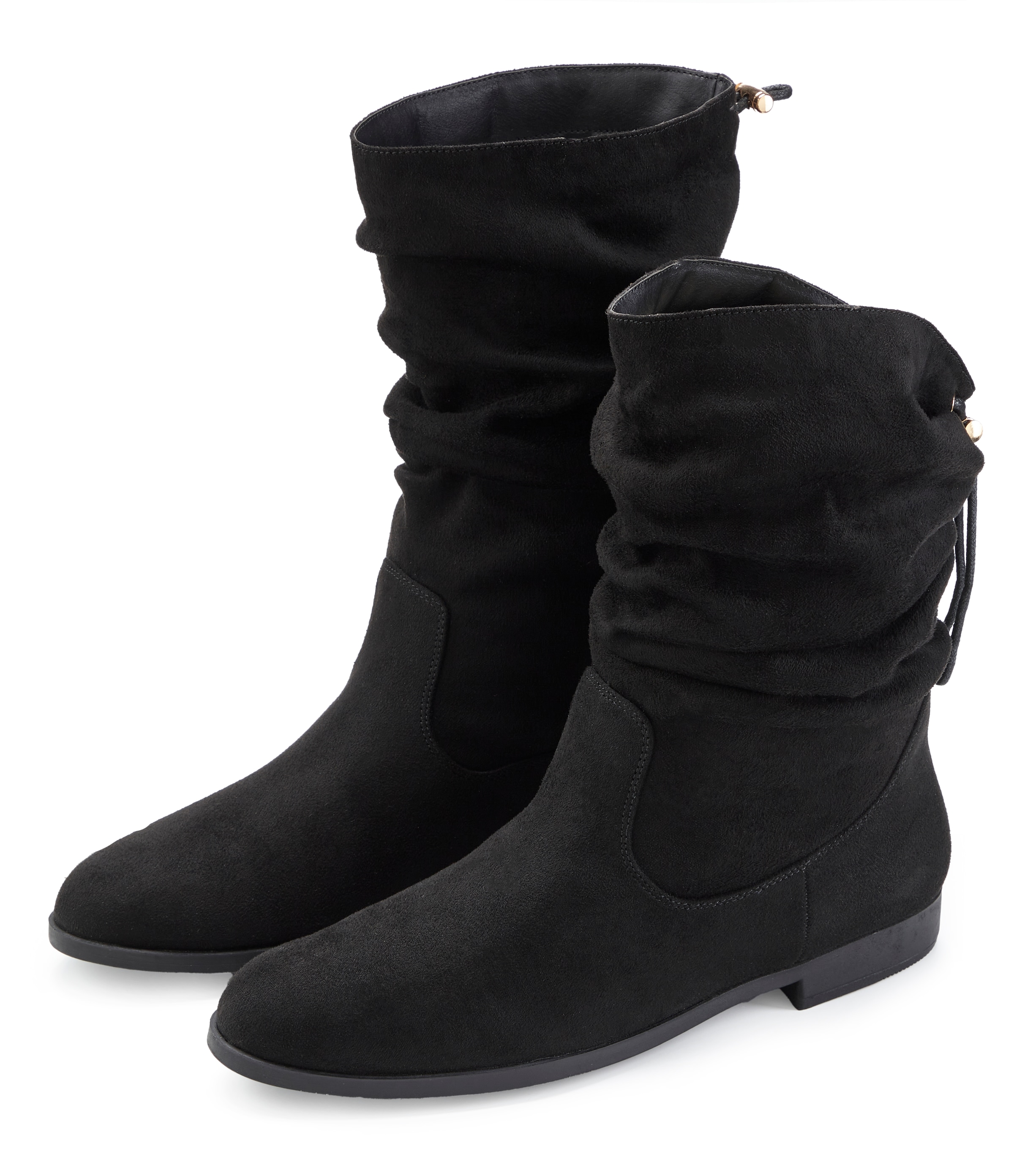 LASCANA Stiefel "Stiefelette, Slouchy Boots, Herbststiefelette," NEU mit Gummi-Kordelzug, in zwei verschiedenen Längen tragbar VEGAN
