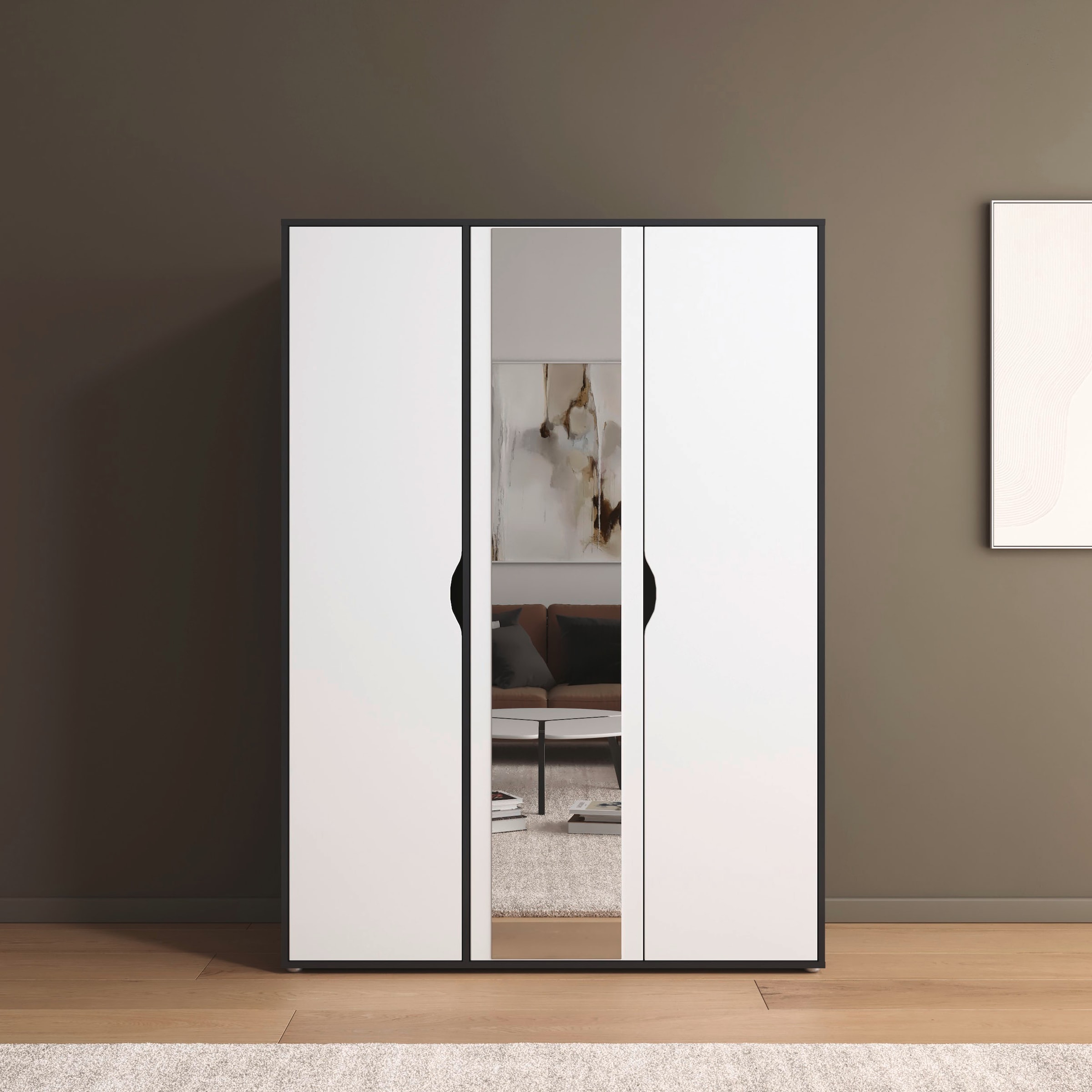 rauch Drehtürenschrank "Kleiderschrank Schrank Garderobe Wäscheschrank NARAI mit Spiegel" in 3 verschiedenen Ausstattungen BASIC/CLASSIC/PREMIUM, Griffausfräsungen für eine grifflose Optik TOPSELLER MADE IN GERMANY