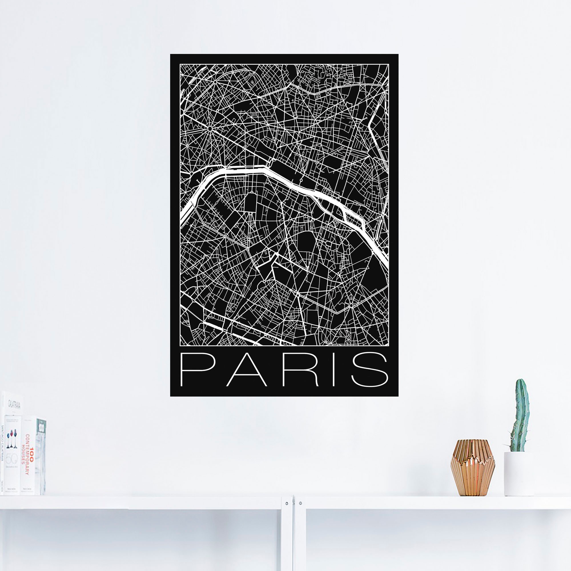 Artland Poster »Retro Karte Paris Frankreich Schwarz«, Frankreich, (1 St.), als Alubild, Leinwandbild, Wandaufkleber oder Poster in versch. Größen