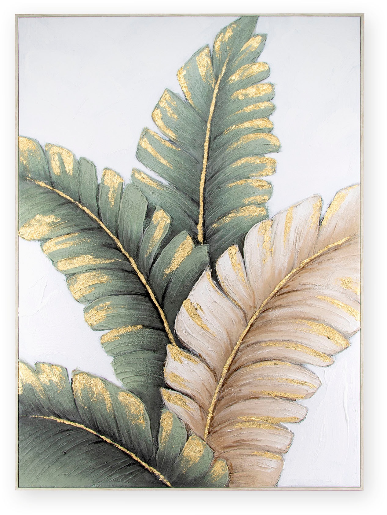 Art for the home Leinwandbild »Blatter Neutral« Blätter 1 Stk. tlg. Handgemalte Leinwand mit Goldmetallic, Lush leaves neutral - 100x70cm