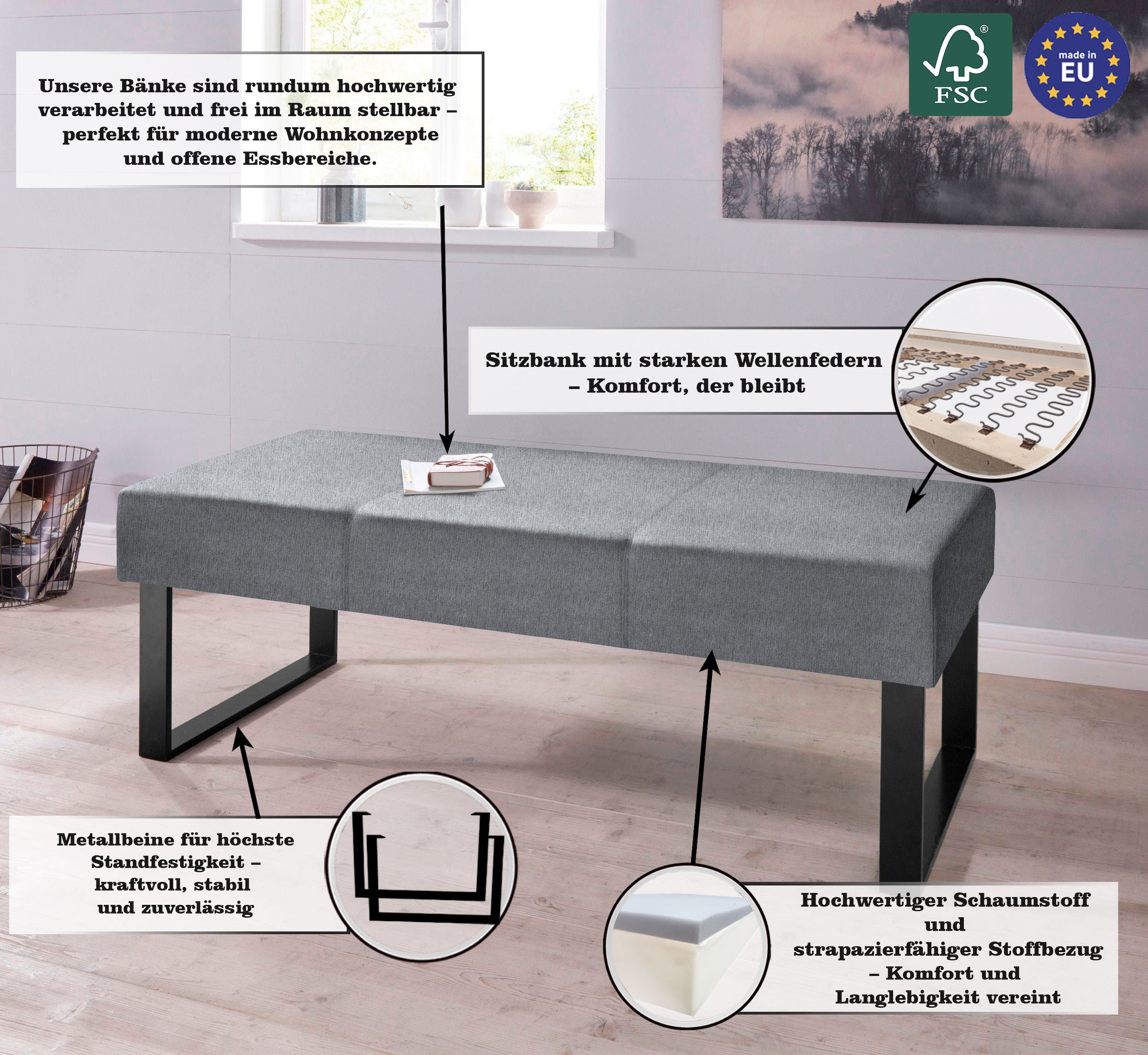 Home affaire Sitzbank »Oliver«, Breite 140cm, mit Metallgestell