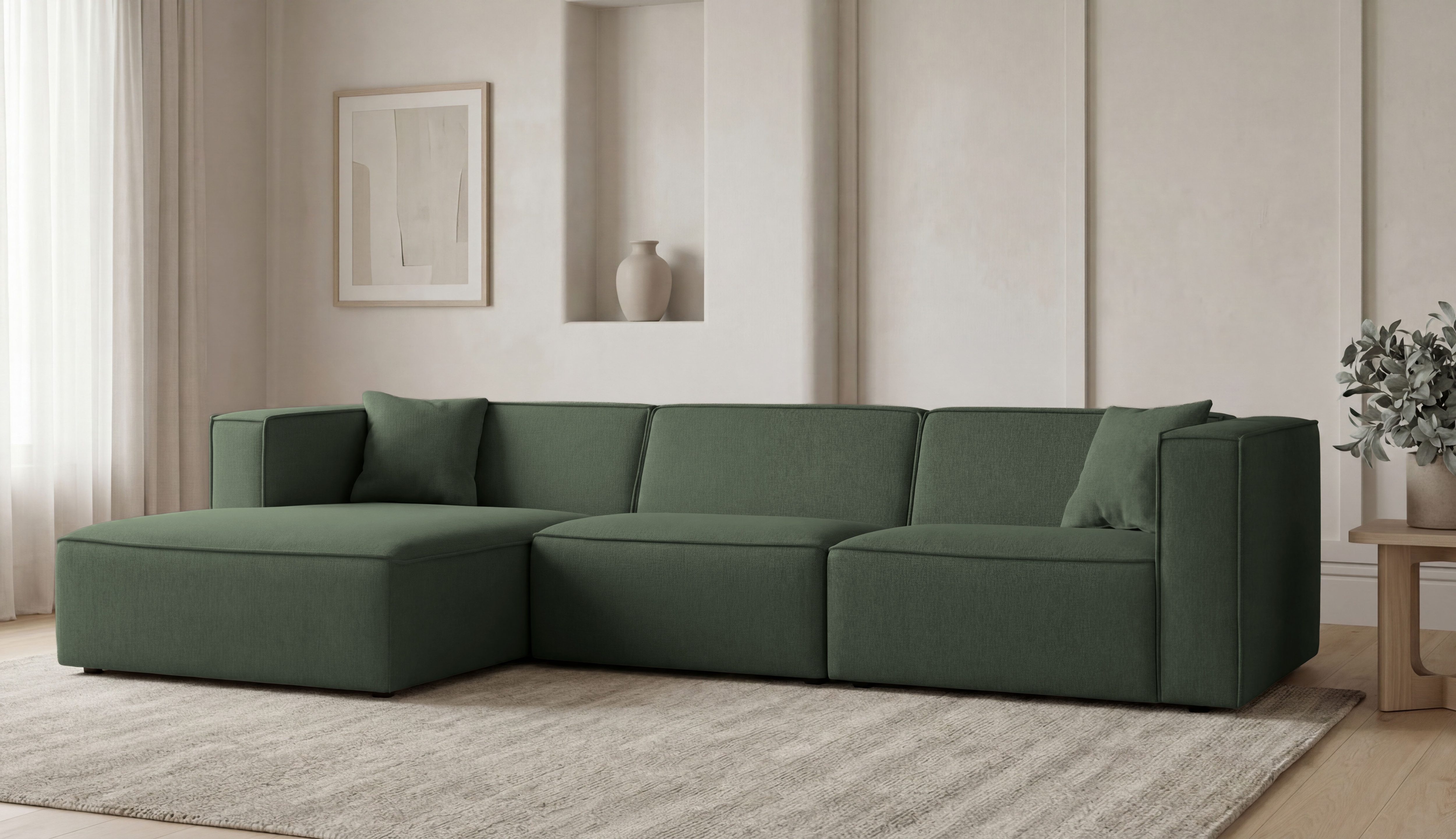 OTTO home Ecksofa "Tammie" Breite 312 cm, Webstoff fein, bodentief, mit Wellenunterfederung