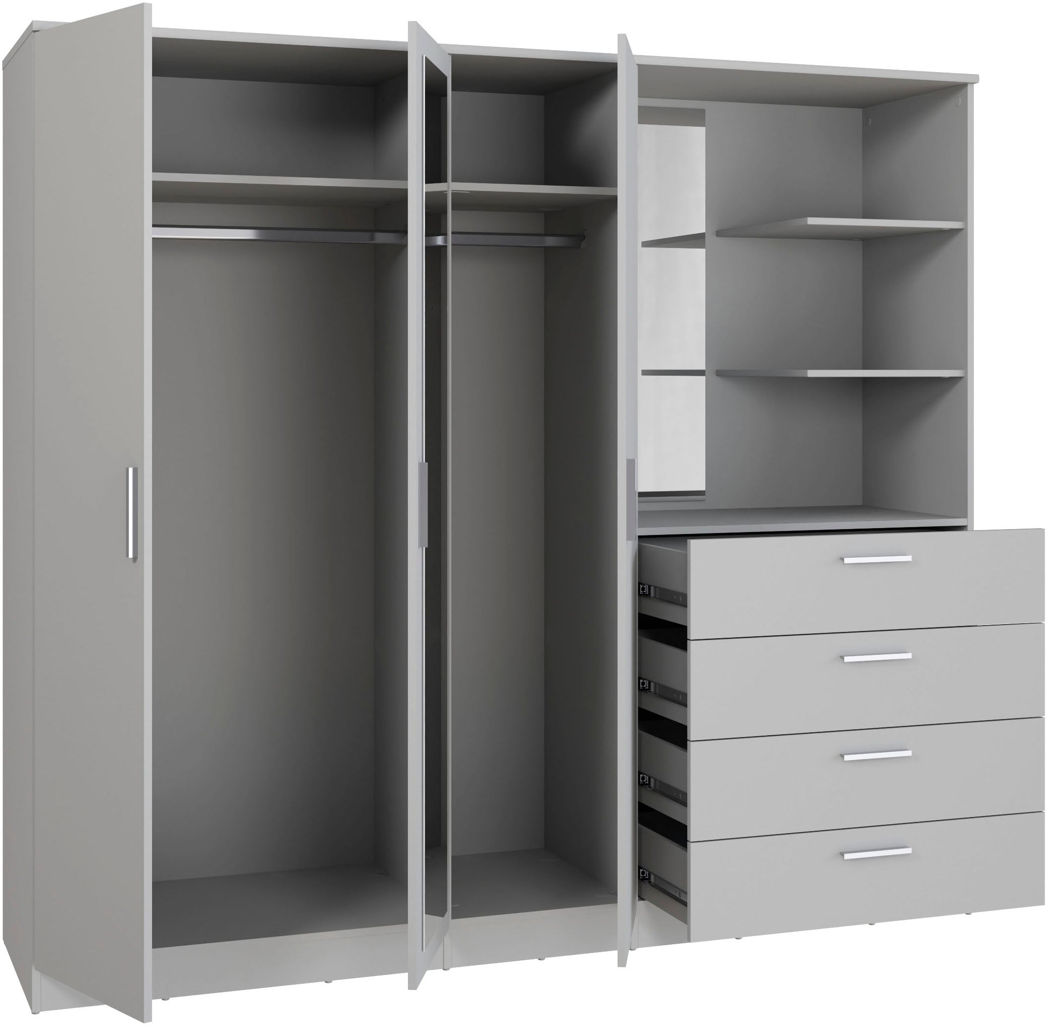 FORTE Kleiderschrank »Panama, Garderobenschrank, Spiegel, Schubladen, Regale, viel Stauraum« B/H/T 199/181/52,7, Spiegeltüre, Stauraum, FSC