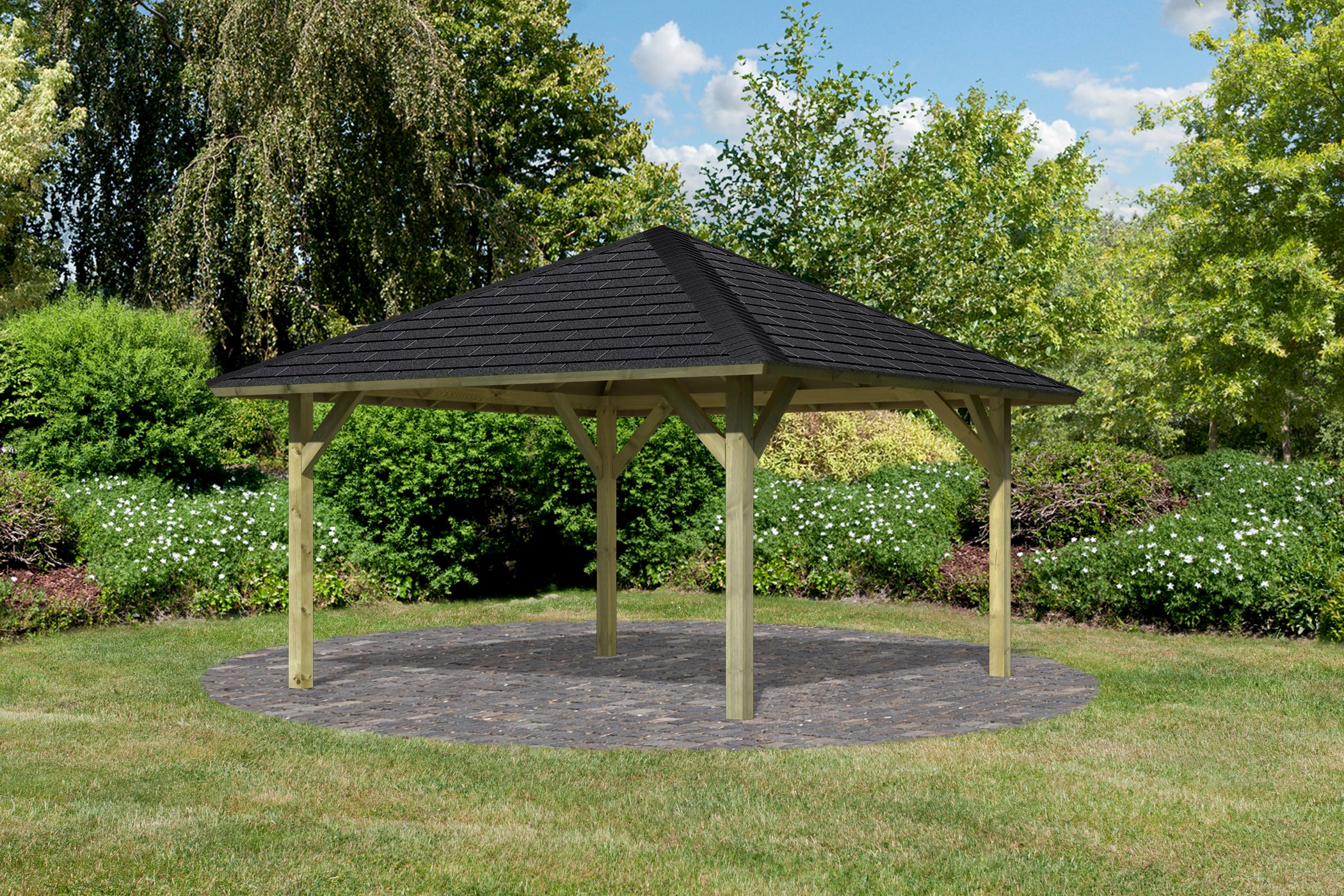 Karibu Pavillon "Holm 1", (Set), BxTxH: 431x431x315 cm, mit schwarzen Dachschindeln