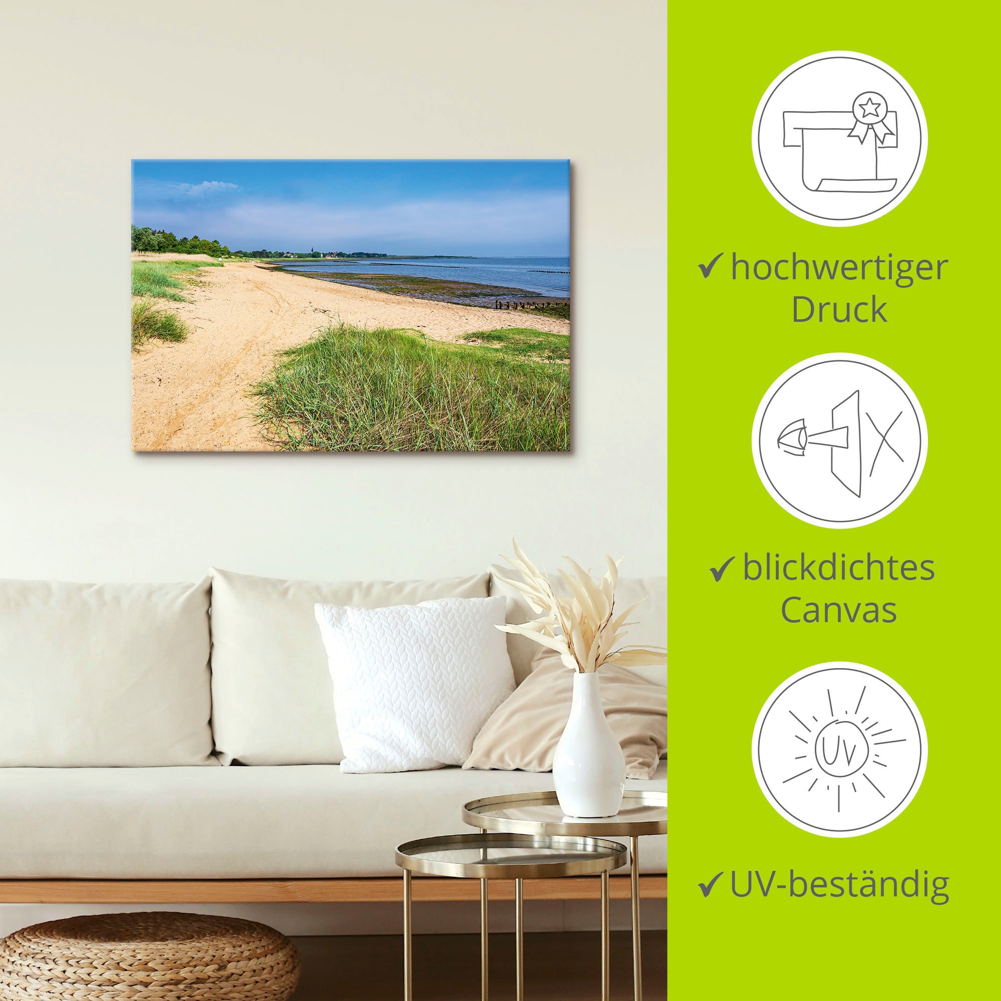Artland Wandbild »Strand am Wattenmeer in Nebel, Amrum«, Strandbilder, (1 St.), als Alubild, Leinwandbild, Wandaufkleber oder Poster in versch. Größen
