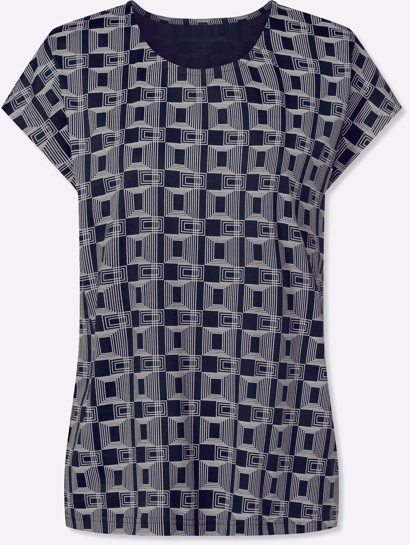 Kurzarmshirt CLASSIC BASICS "Kurzarm-Shirt", Damen, Gr. 42, marine, ecru, bedruckt, 100% Baumwolle, bedruckt, gemustert, Rundhals, Shirts 2