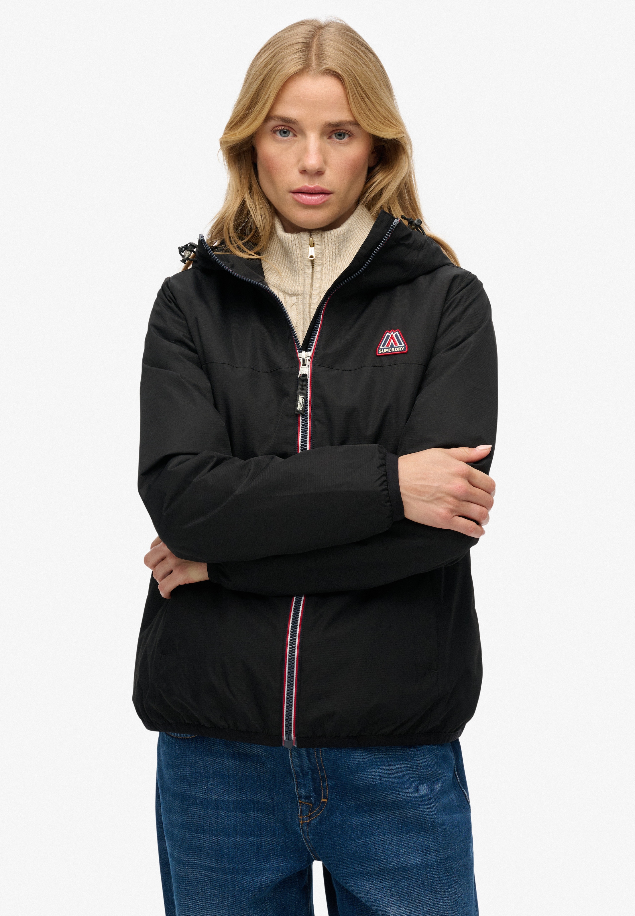 SUPERDRY Damen Outdoorjacke "ESSENTIAL TRI WINDBREAKER JKT", schwarz, Gr. XL, unifarben, Web, Obermaterial: 100% Polyester, Jacken, Loose Fit, mit