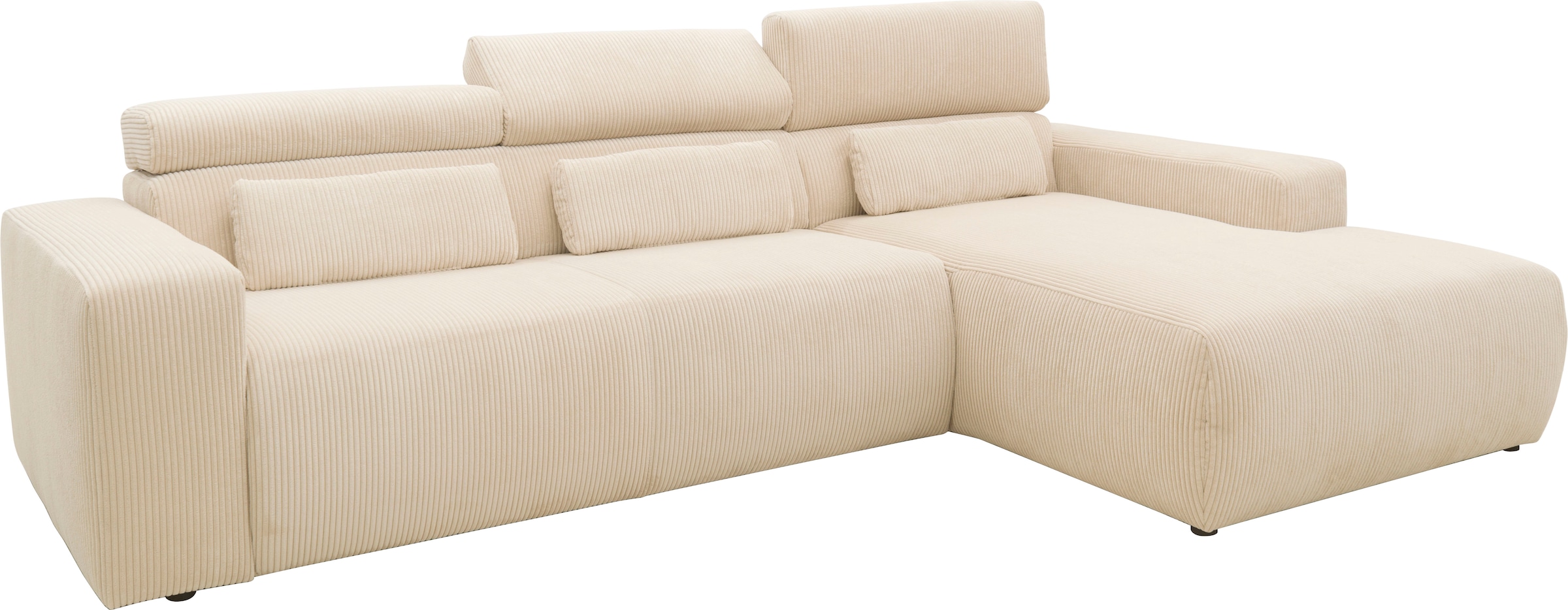DOMO collection Ecksofa »Brandon B/T/H: 289/177/80 cm, whlw. mit Sitztiefenverstellung, L-Form«, ohne Sitztiefenverstellung, Cord, creme