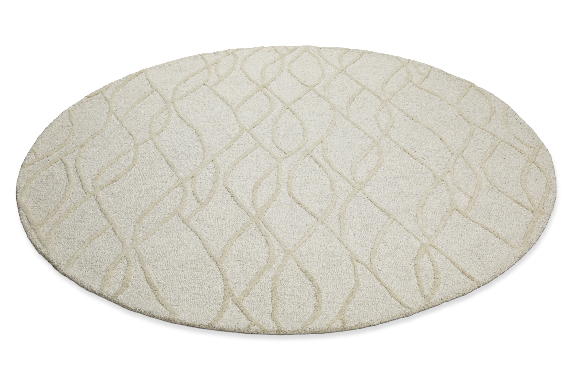 Wecon home Wollteppich »Hamptons TWENTYTHREE«, rund, 15 mm Höhe, Schurwolle, Kurzflor, Wohn- & Schlafzimmer, elegant, welliges Design