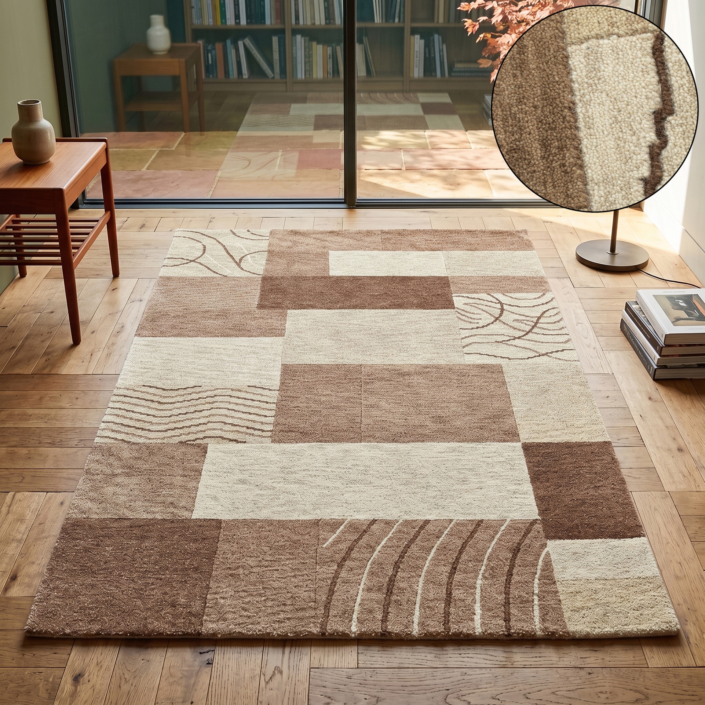 THEKO 1100000002199 "Domas 4028, handgeknüpft" rechteckig 12 mm Höhe Kurzflor, reine Wolle, modernes Patchwork Design, Wohnzimmer