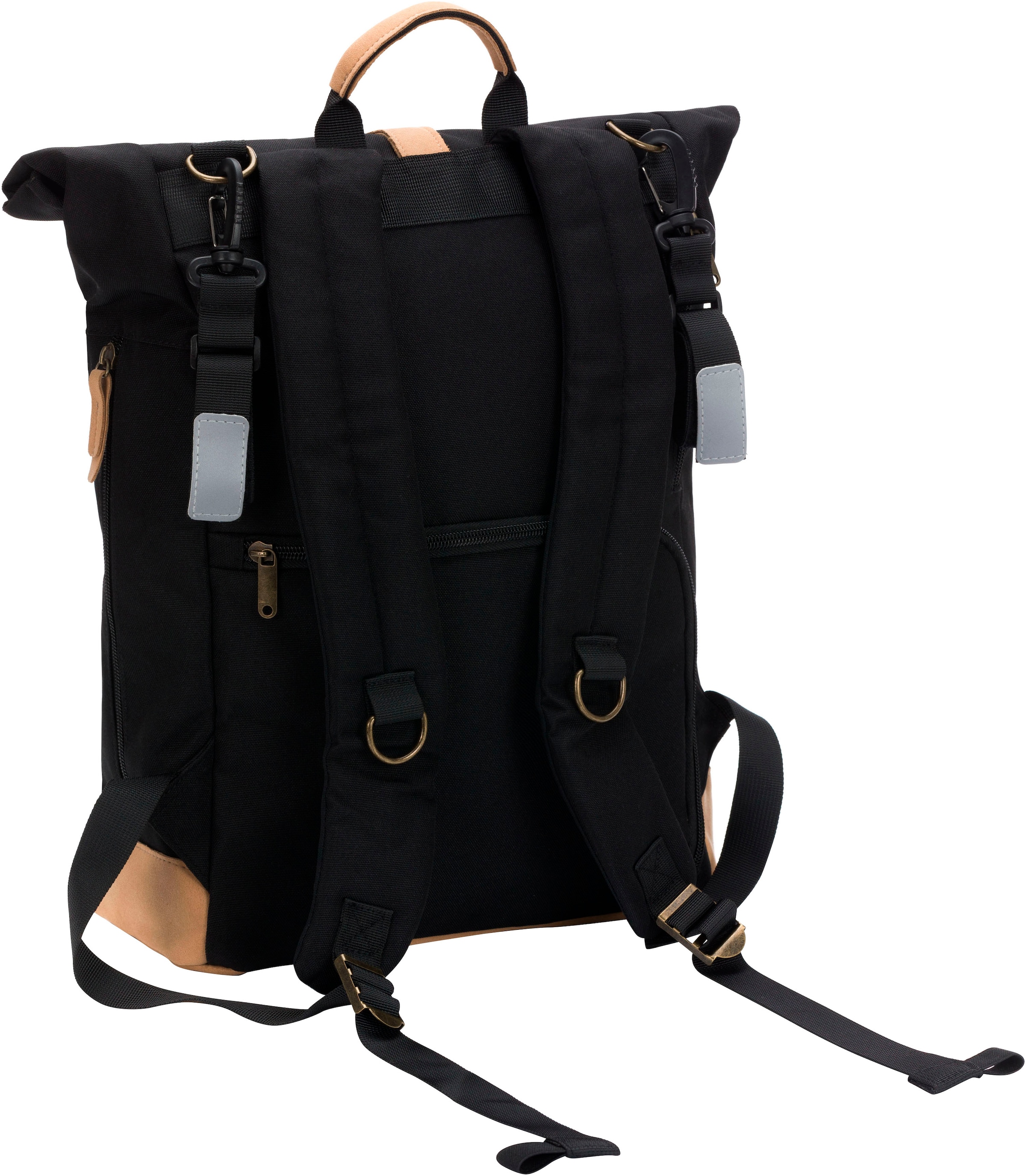 Fillikid Wickelrucksack »Rolltop Berlin schwarz« Reflektoren inkl. Wickeltunterlage