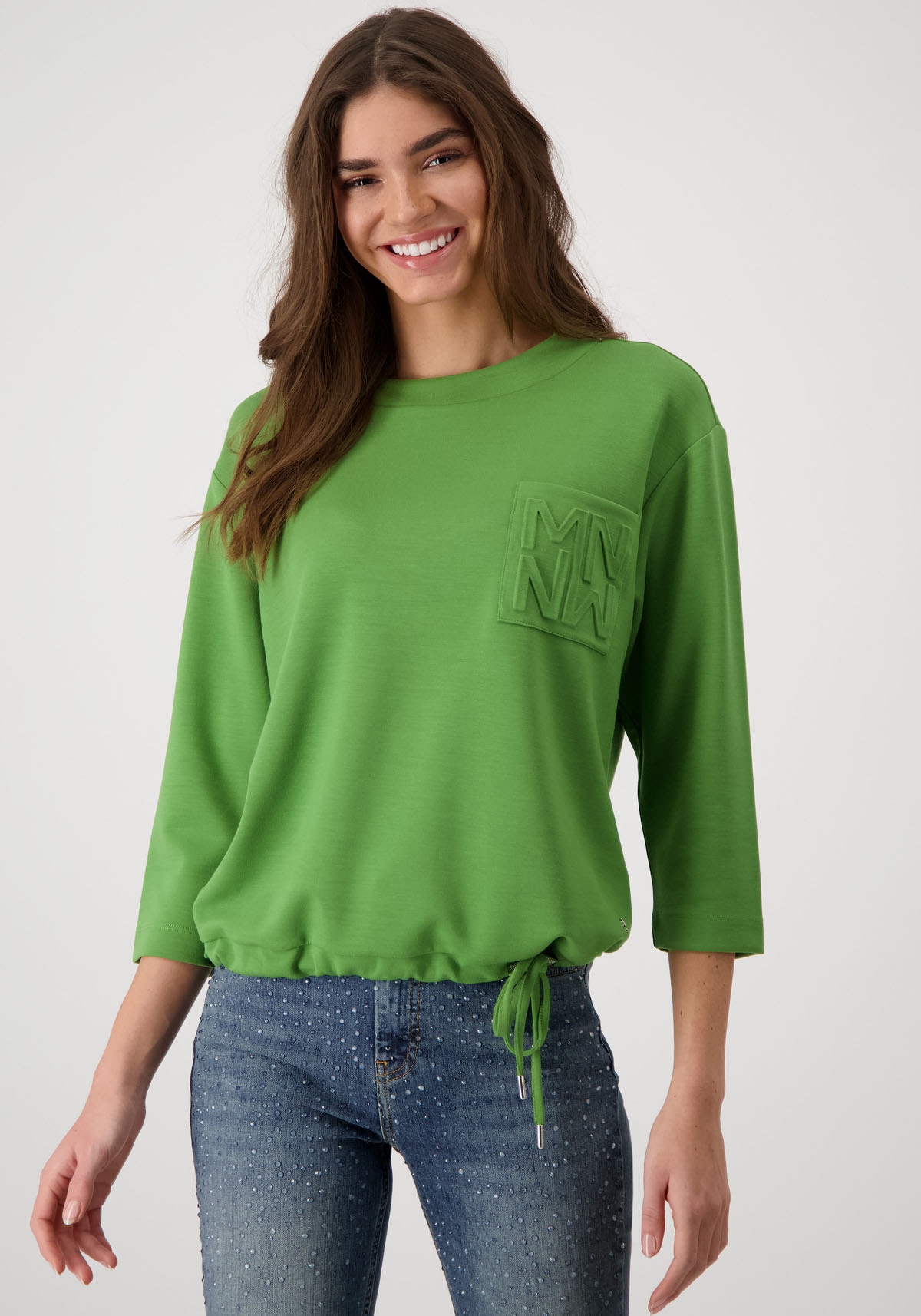 Sweatshirt »Sweatshirt Basic Prägedruck«, Bodysaum mit Band zum Binden